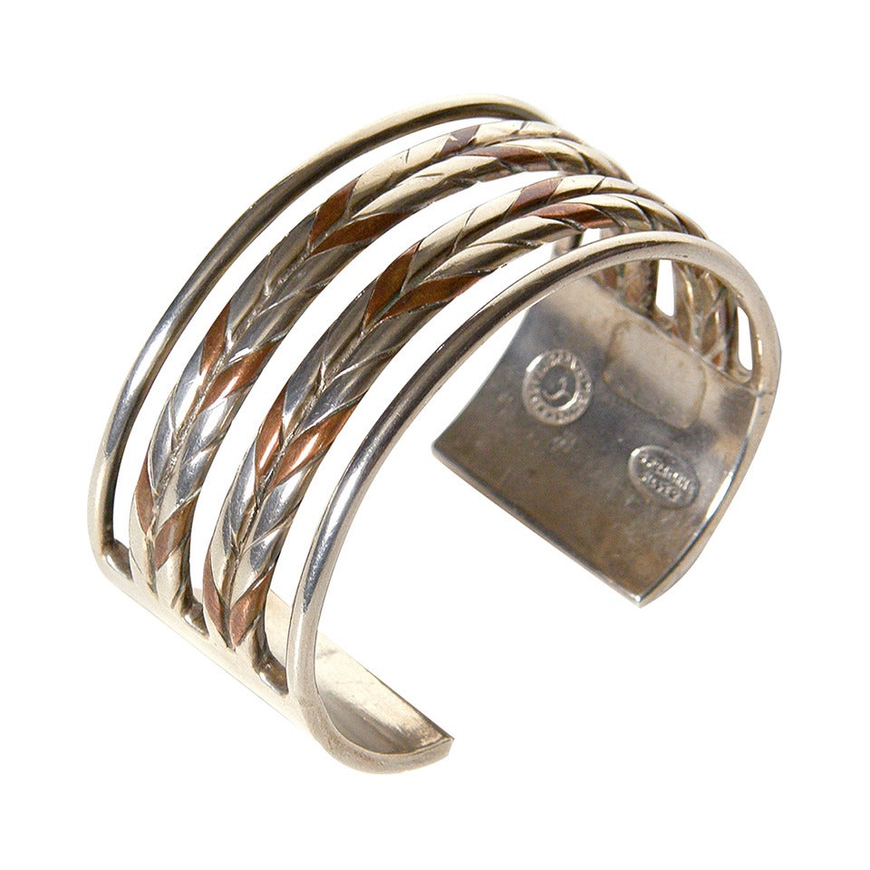 William Spratling Mexican Sterling Silver and Copper Cuff Bracelet