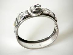 Victorian Sterling Hinged Cuff Bracelet Shaped Like a Belt with Buckle