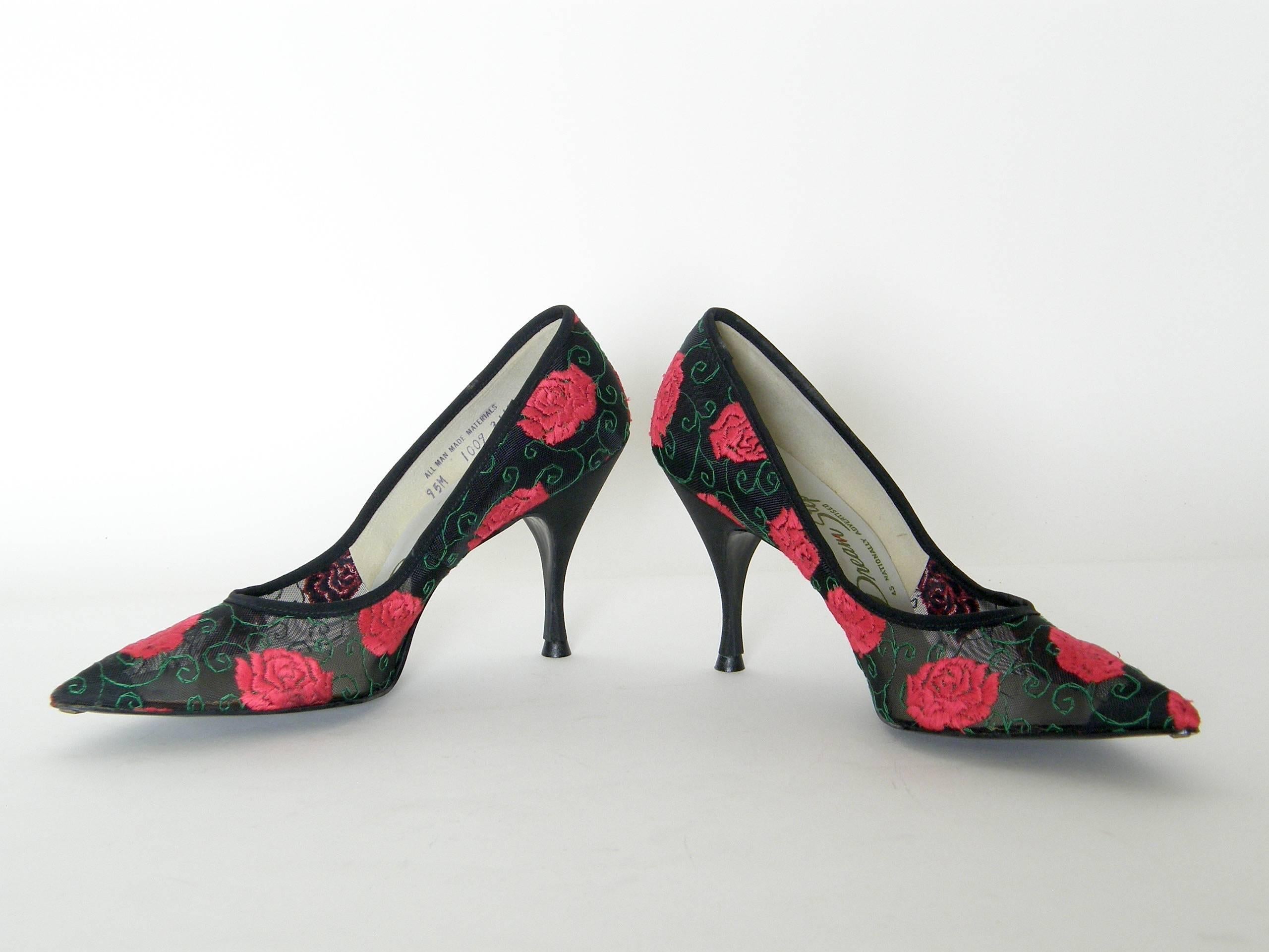 black heels with red roses