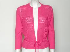 Dalton Shocking Pink Cashmere Cardigan Fishnet Sweater with Waist Tie