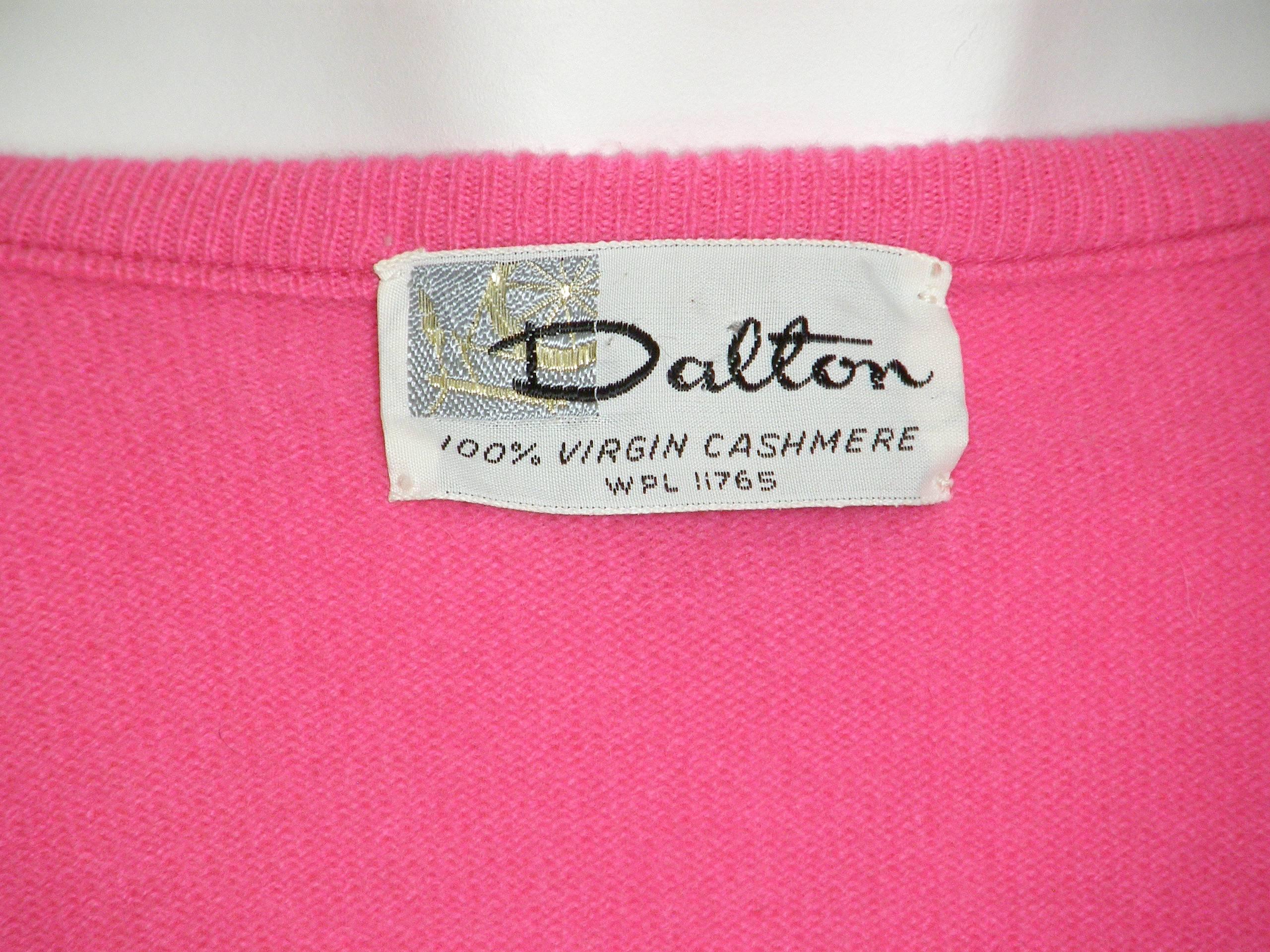 Dalton Shocking Pink Cashmere Cardigan Fishnet Sweater with Waist Tie For Sale 2