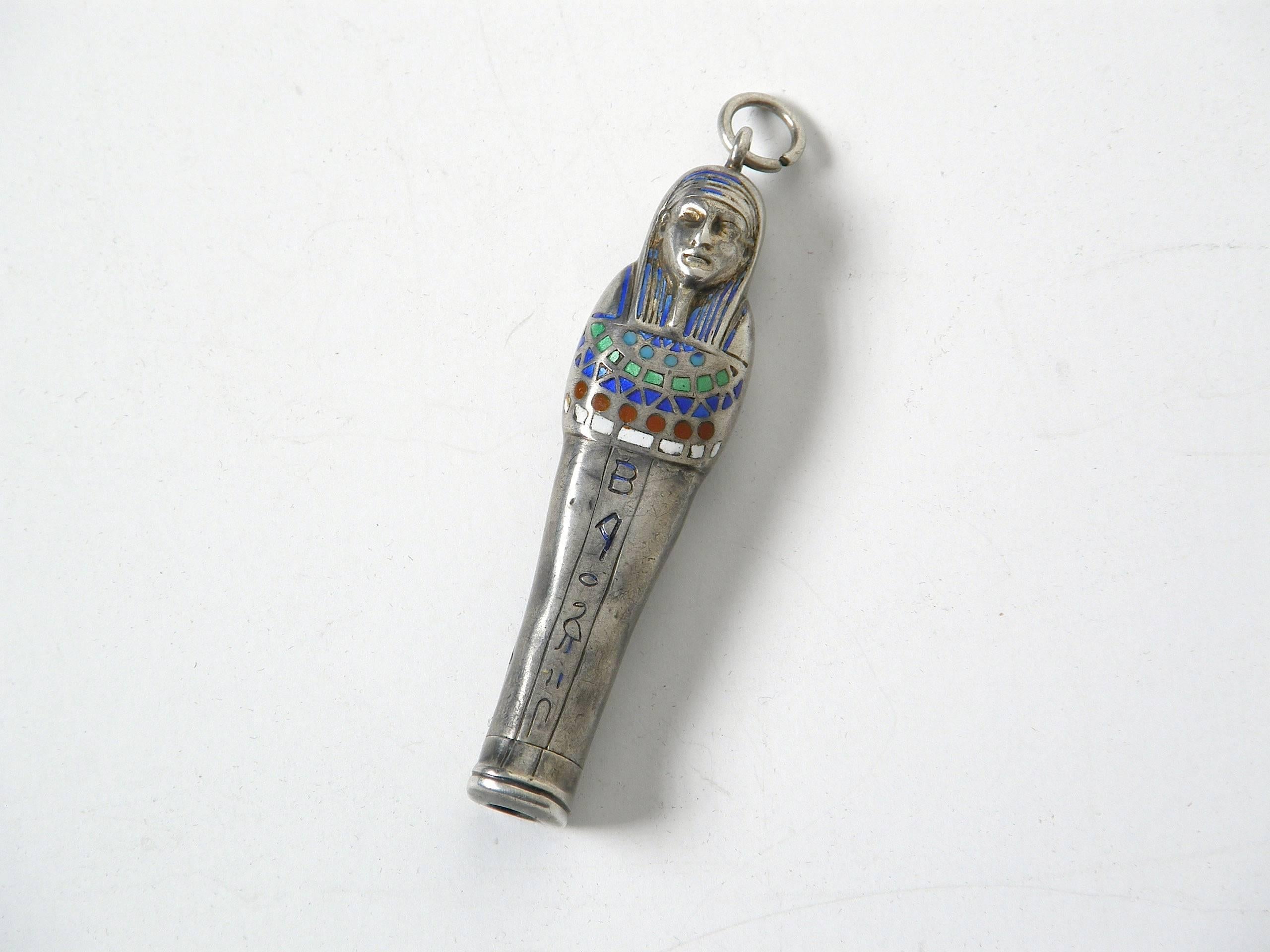 Enameled Silver Mummy Pendant In Good Condition In Chicago, IL