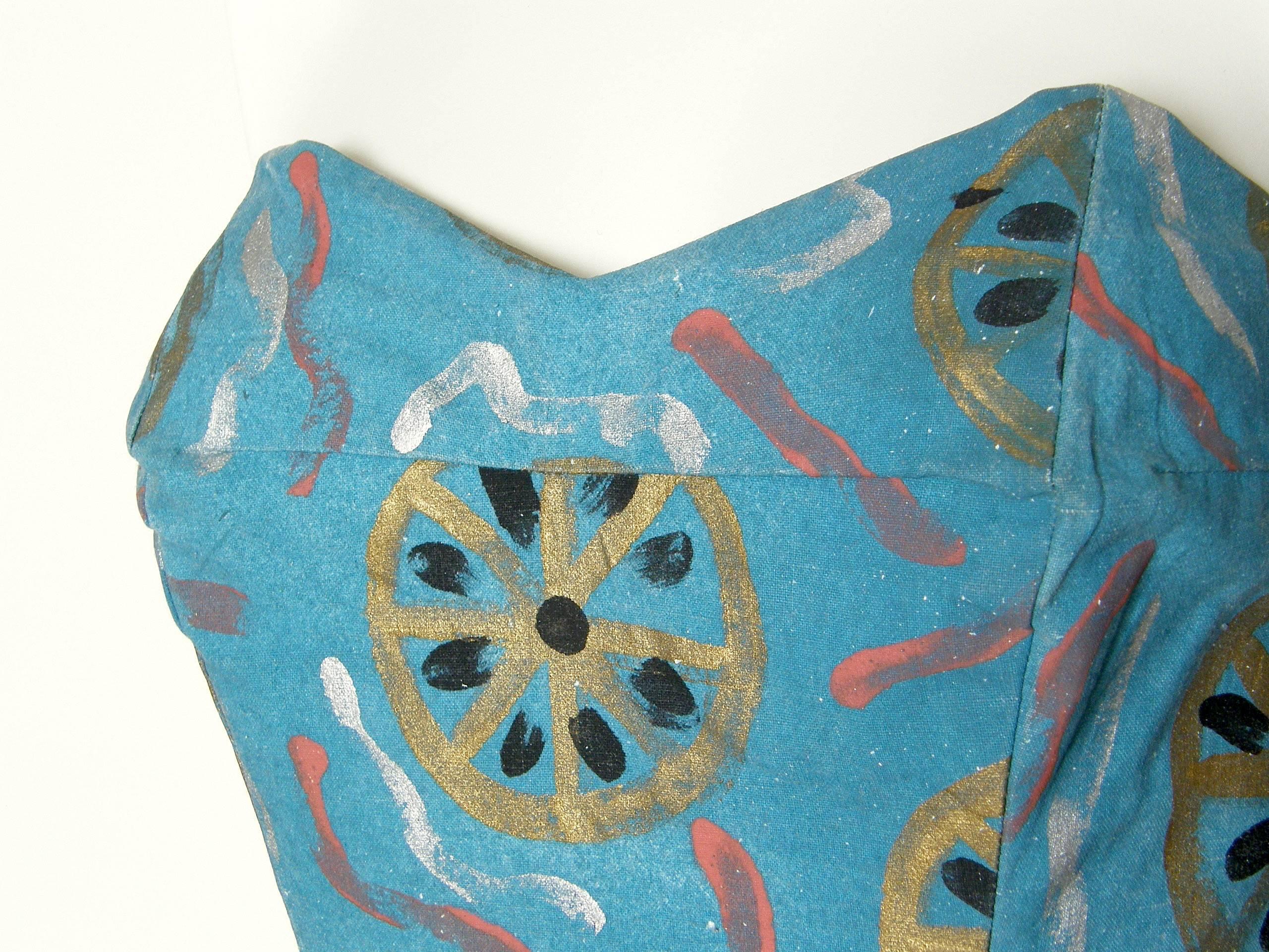 Early Emilio Pucci Strapless Bustier Sun Top Hand Painted Cotton In Good Condition In Chicago, IL