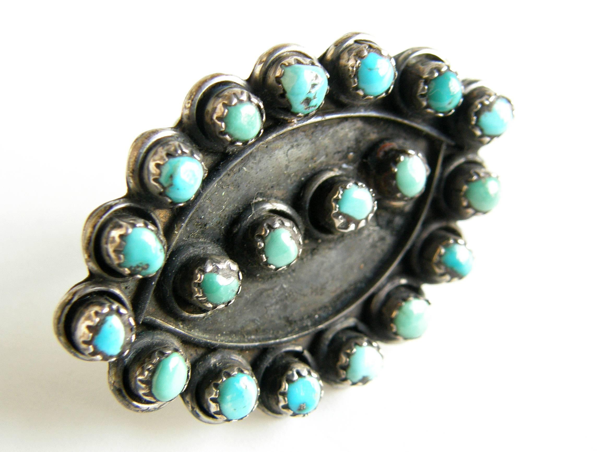 Amérindien Bague amérindienne petite pointe en argent sterling et turquoise en vente