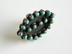 Native American Sterling Silver and Turquoise Petit Point Ring