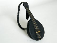 Black Suede Mandolin Shaped Handbag Attributed to Jeanne Bernard of Paris