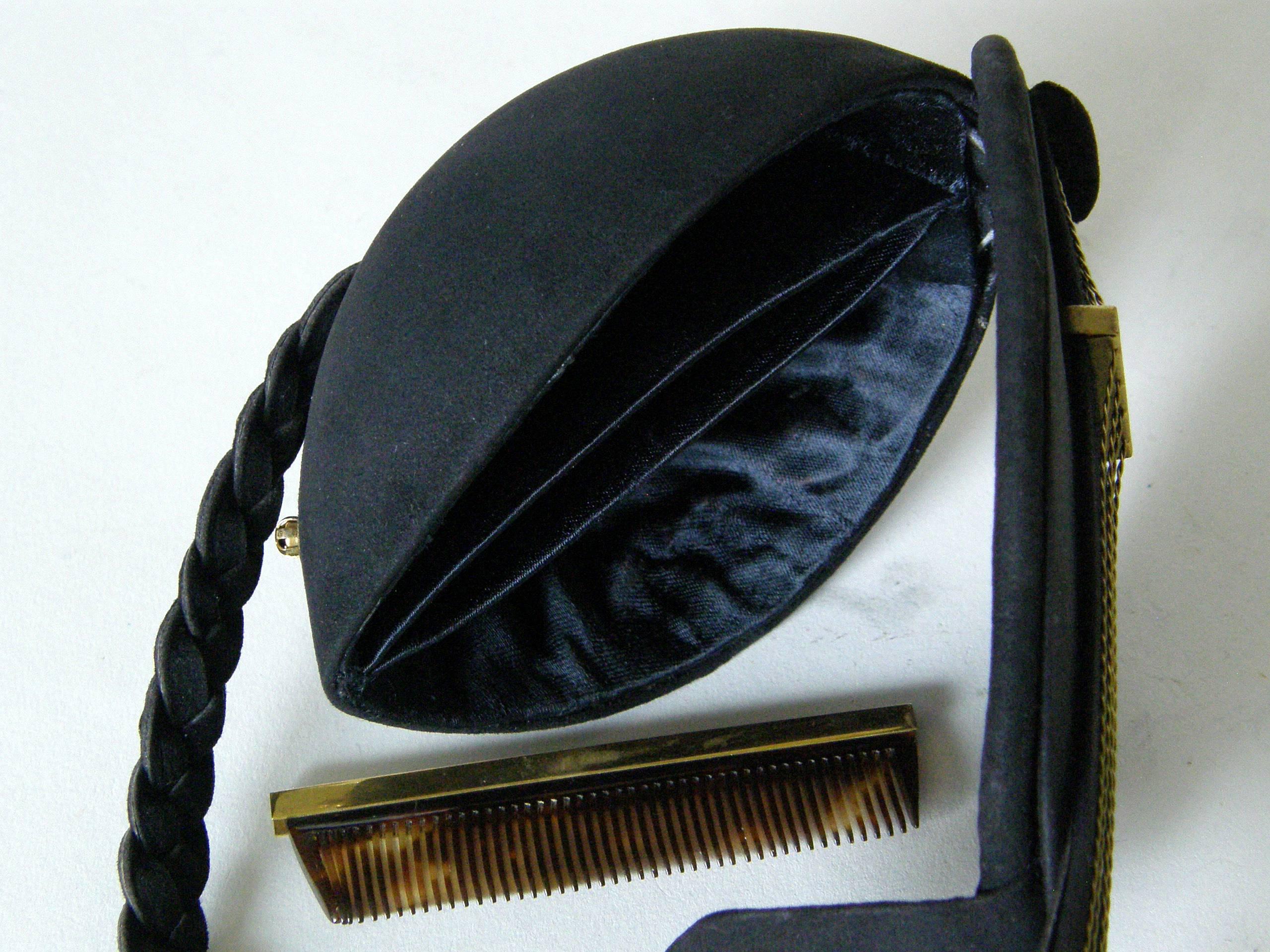 Black Suede Mandolin Shaped Handbag Attributed to Jeanne Bernard of Paris 1