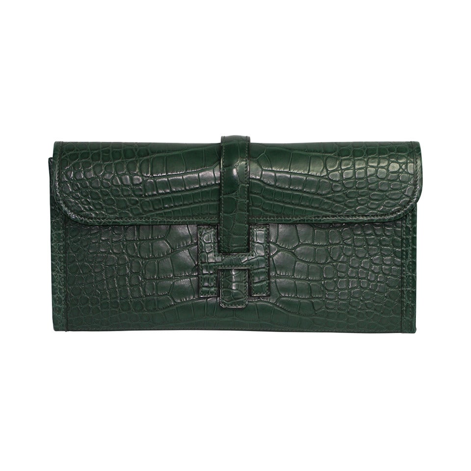 HERMES Jigé Titian green alligator and Aztec blue For Sale