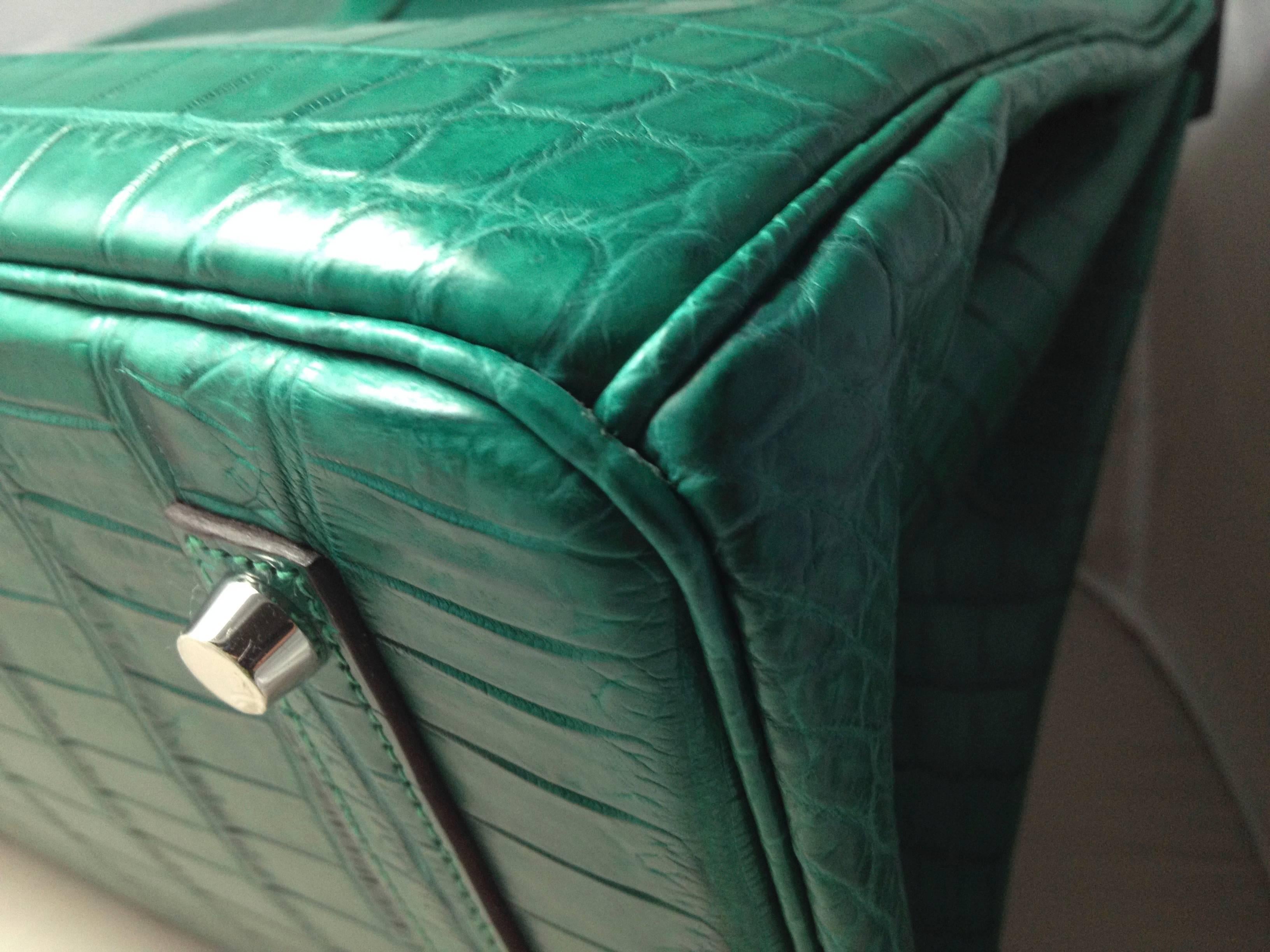 Blue HERMES Birkin crocodile Malachite 35cm For Sale