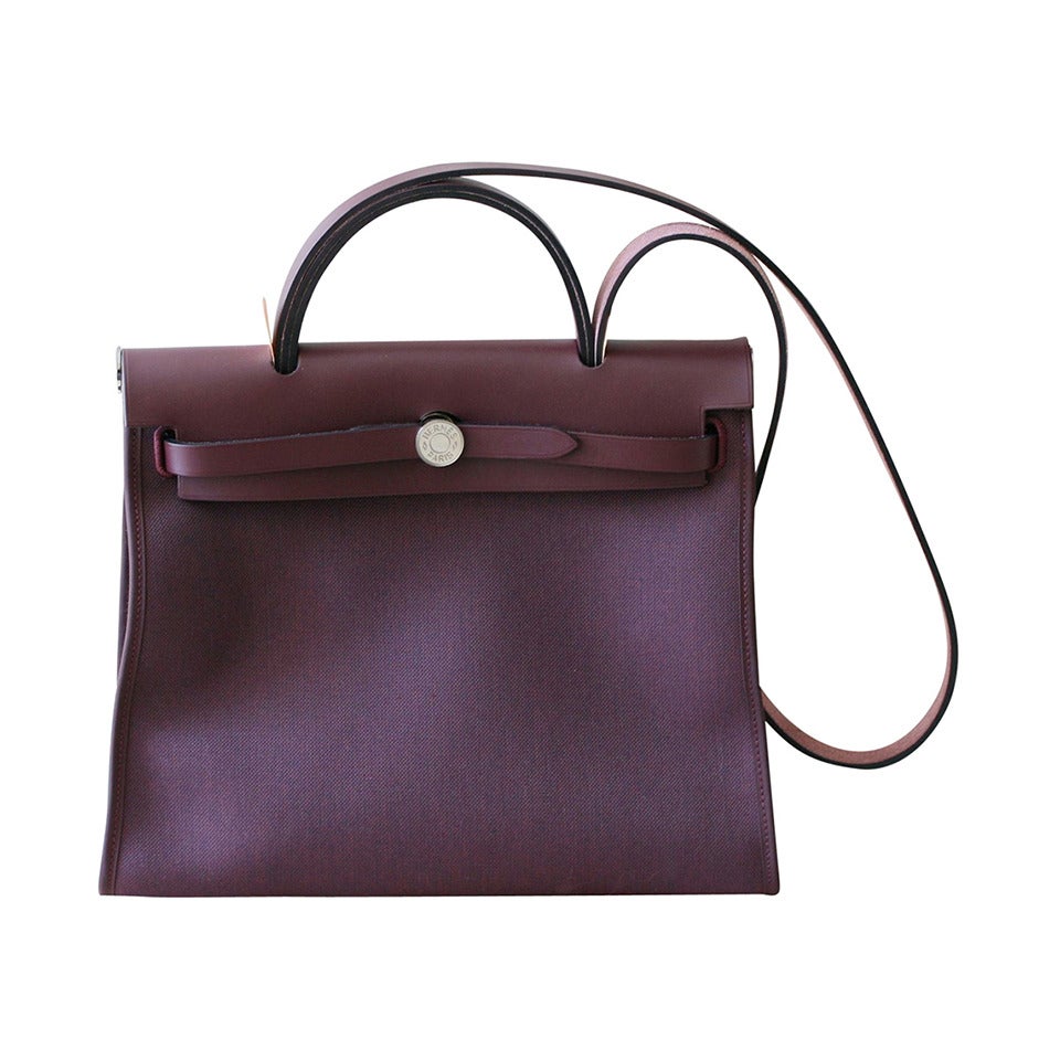 HERMES Herbag 31’ Bag in plum Officer canvas and plum Hunter cowhid