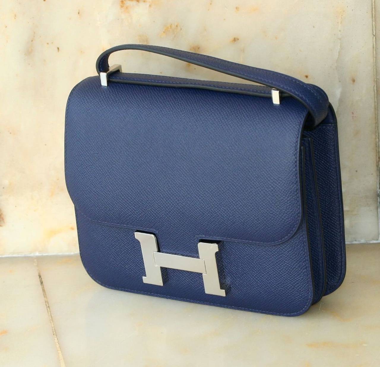 HERMES Constance Mini Epsom Sapphire blue In New Condition In Monte Carlo, MC