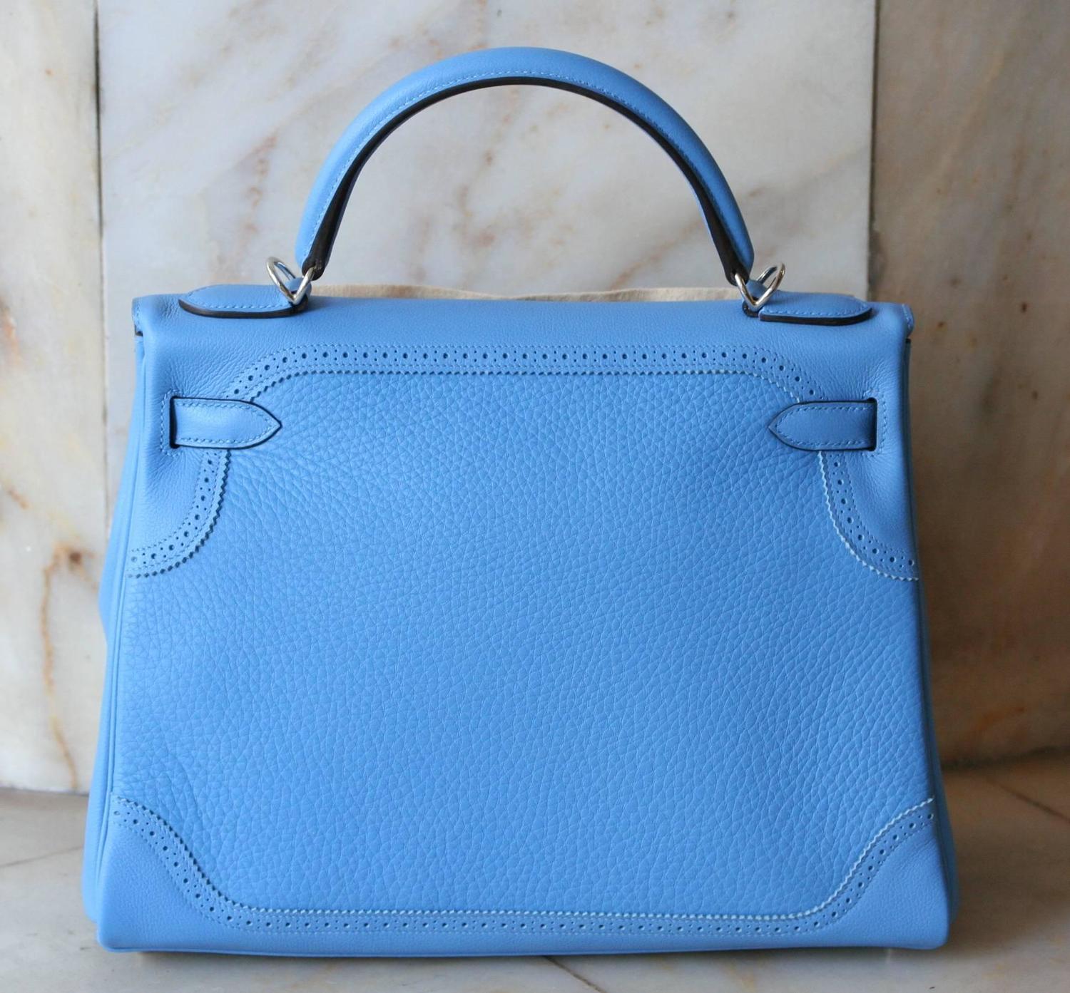 HERMES Kelly Ghilies Paradise Blue Clemence 32\u0026#39; For Sale at 1stdibs