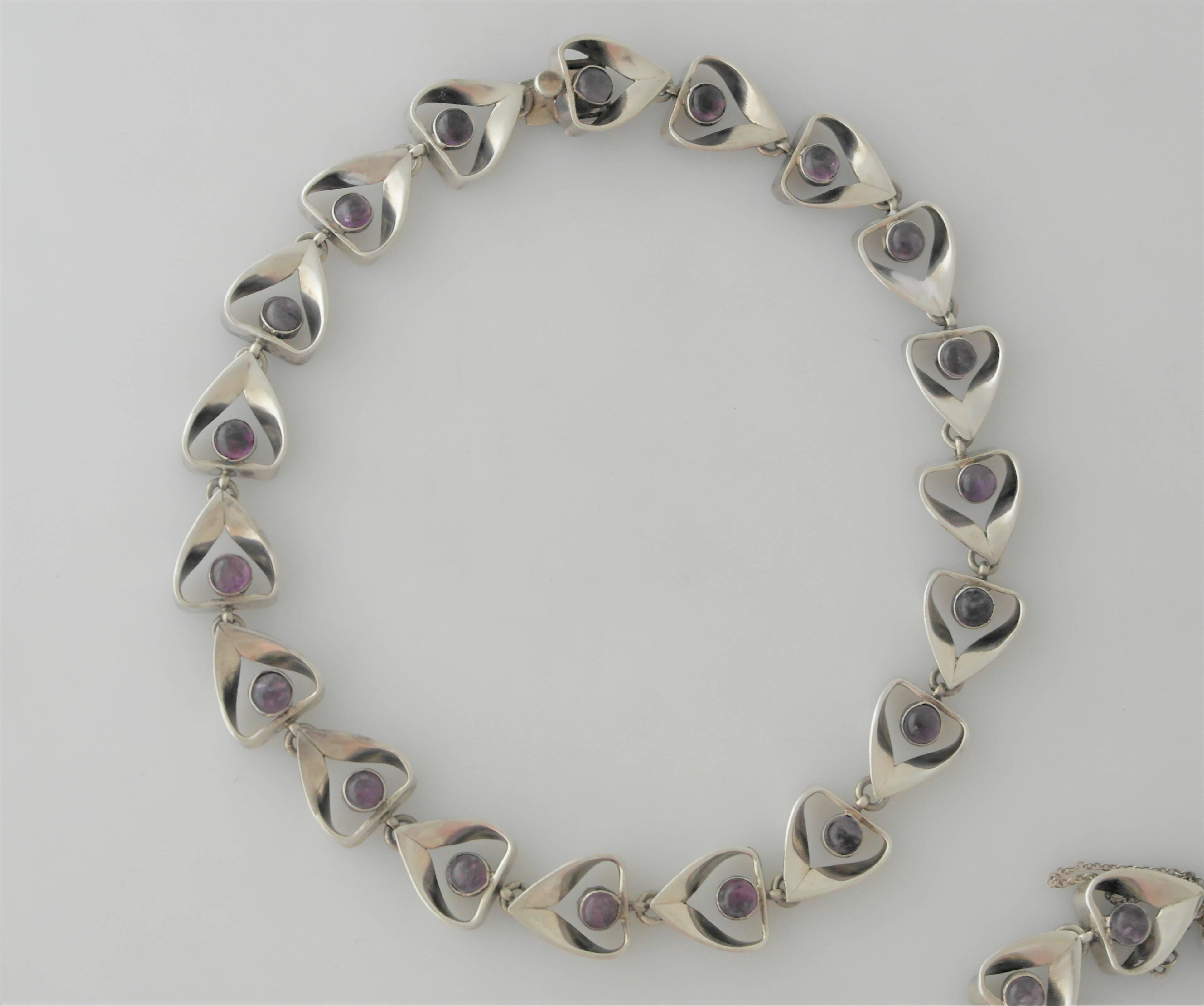 Emma Taxco Sterling Silver & Amethysts Necklace & Bracelet Set For Sale 1