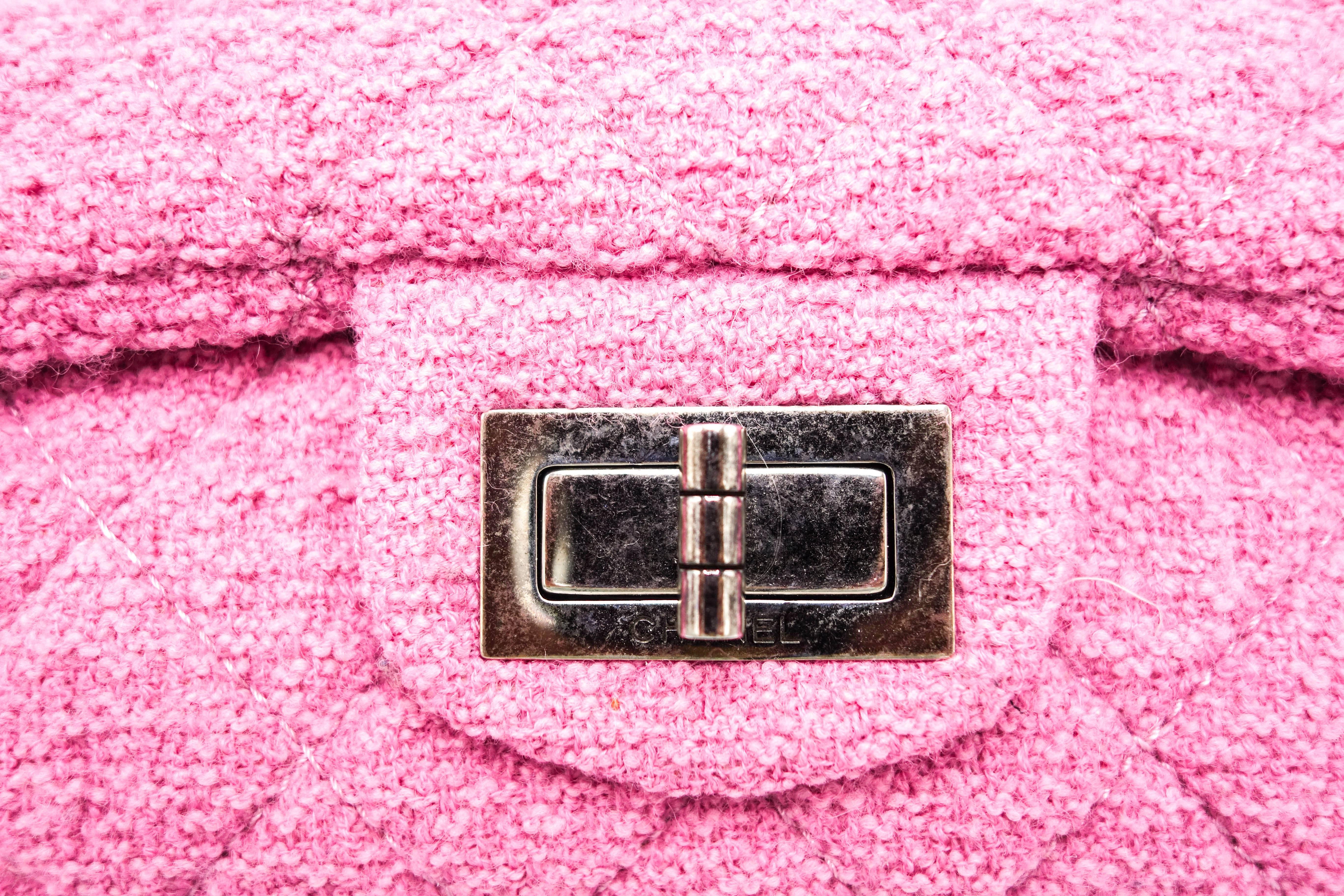 Women's or Men's Chanel Pink Tweed Reissue Crossbody Flap Bag