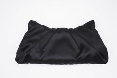 Chanel Black Quilted Satin Half Moon Silver Interlocking CC Clutch