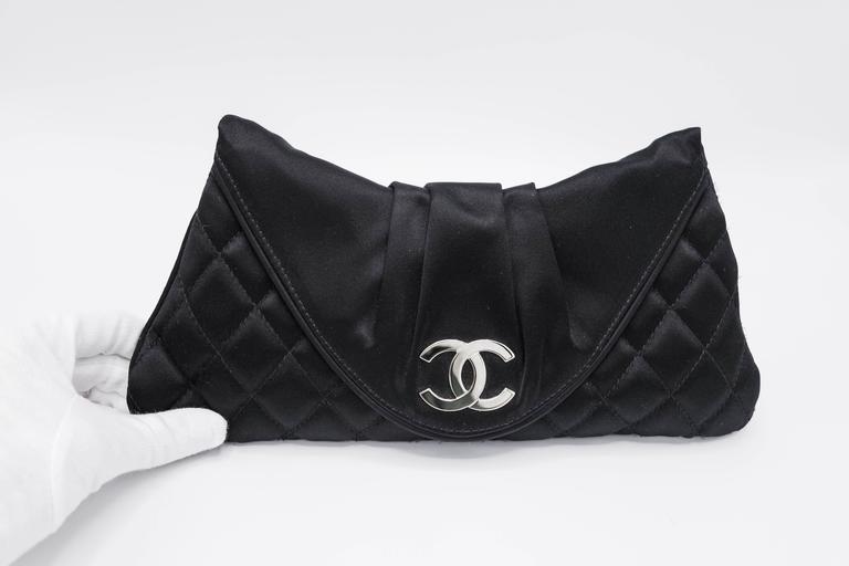 CHANEL CC Half Moon Quilted Satin Clutch Bag Red