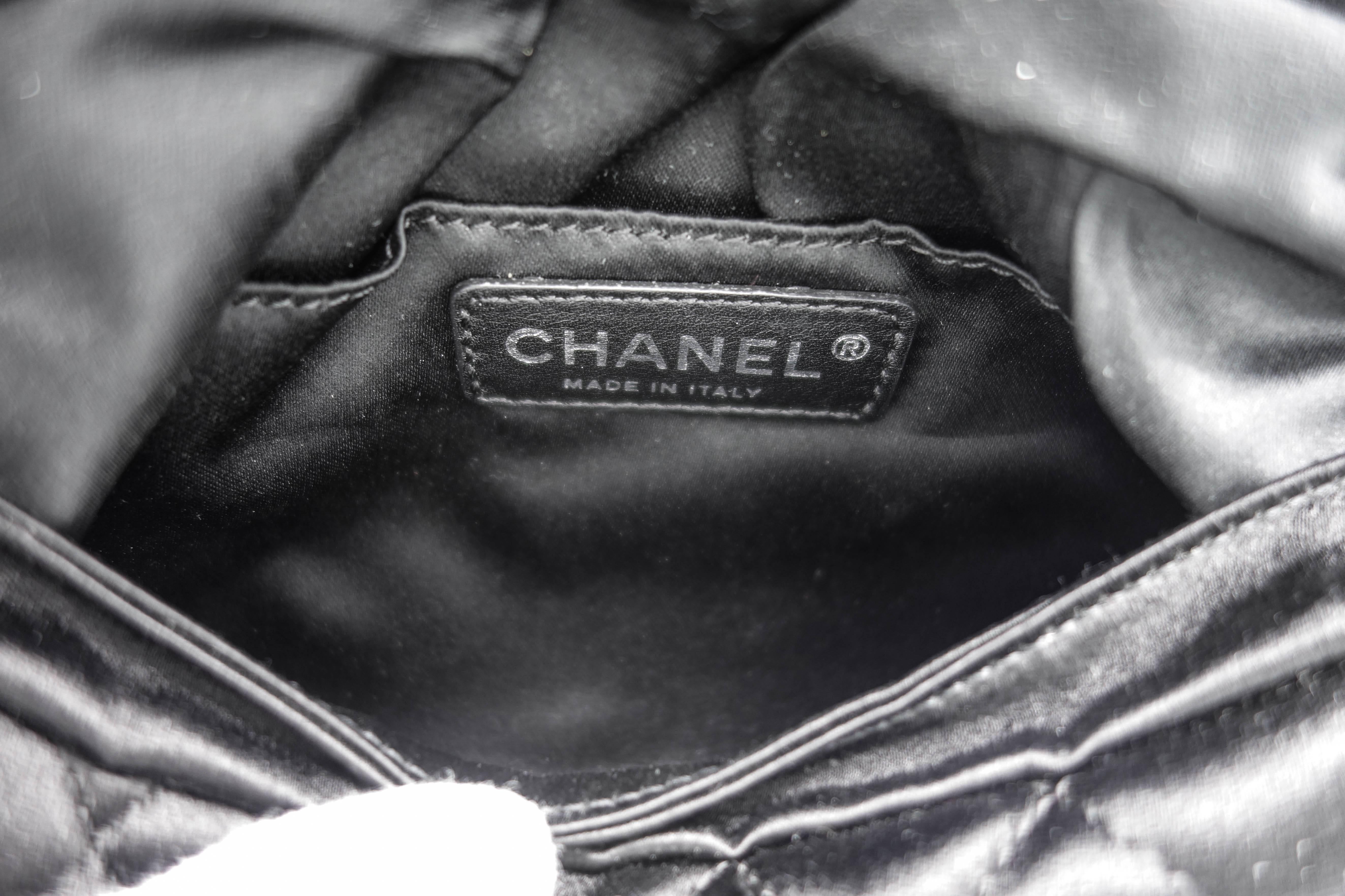 Women's or Men's Chanel Black Quilted Satin Half Moon Silver Interlocking CC Clutch