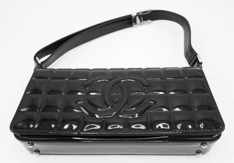 Chanel Patent Black Chocolate Bar with Silver Hardware Bag