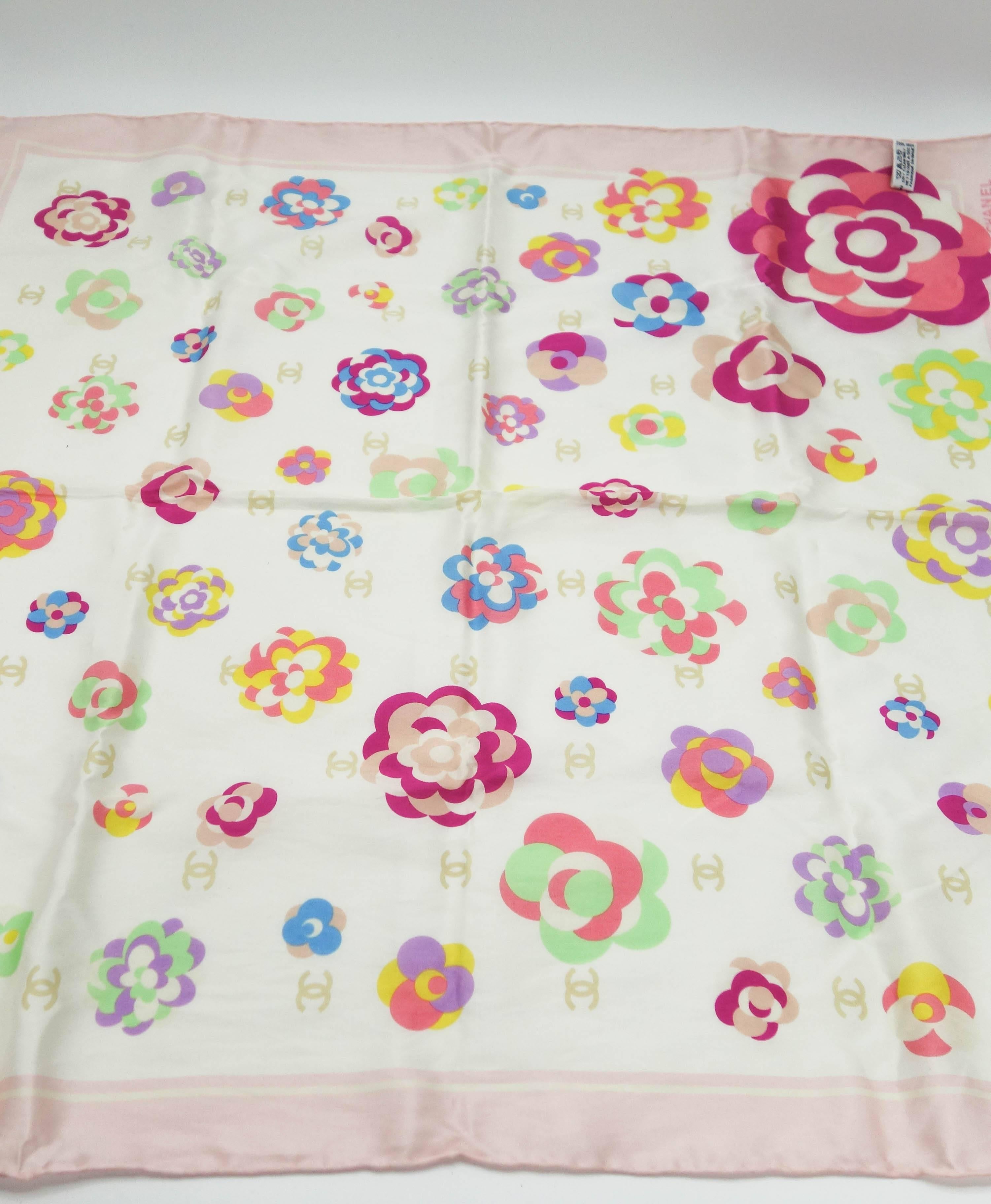 Beige Chanel Flower Pattern Multicolored Scarf