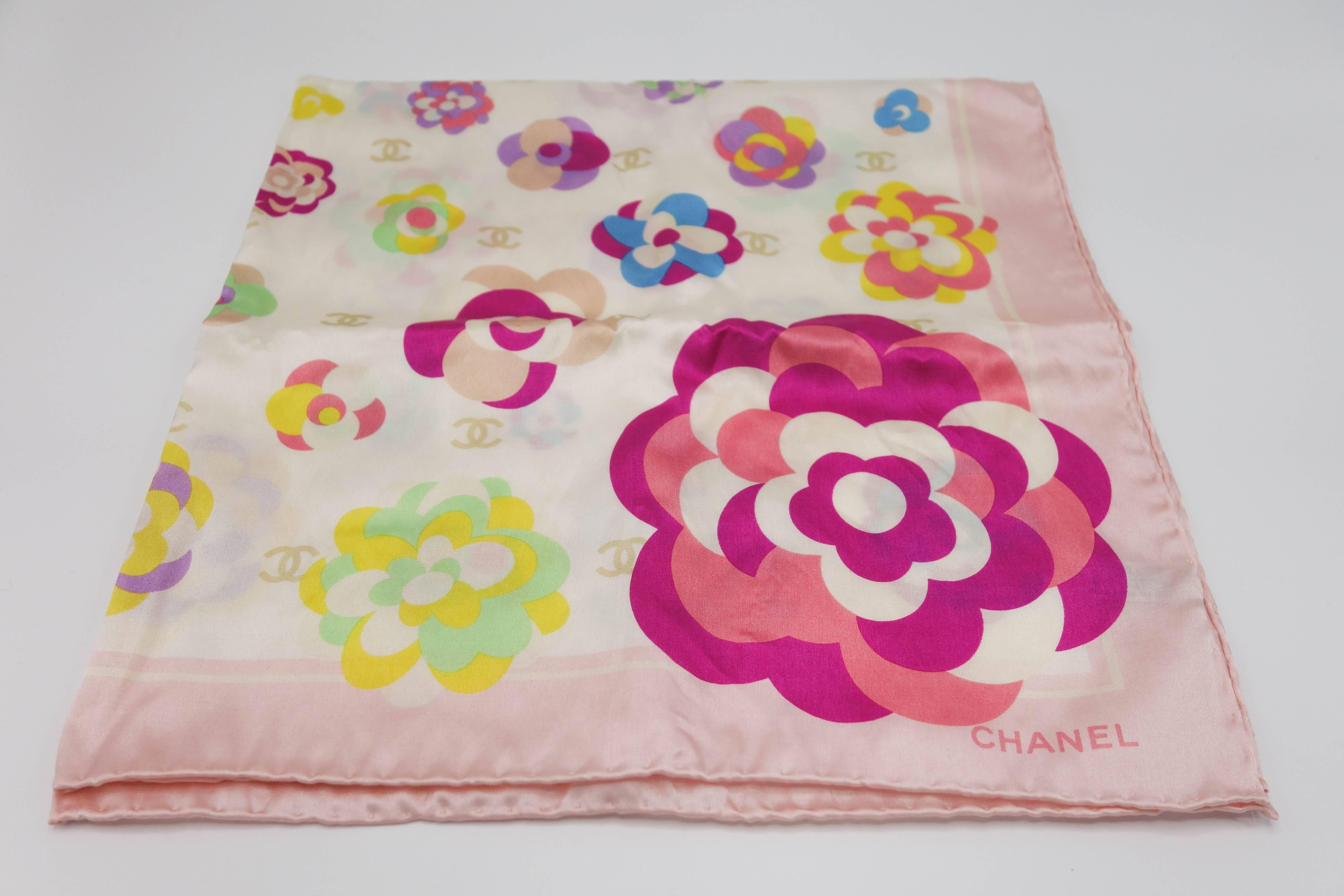 Chanel Flower Pattern Multicolored Scarf In New Condition In Long Island City, NY