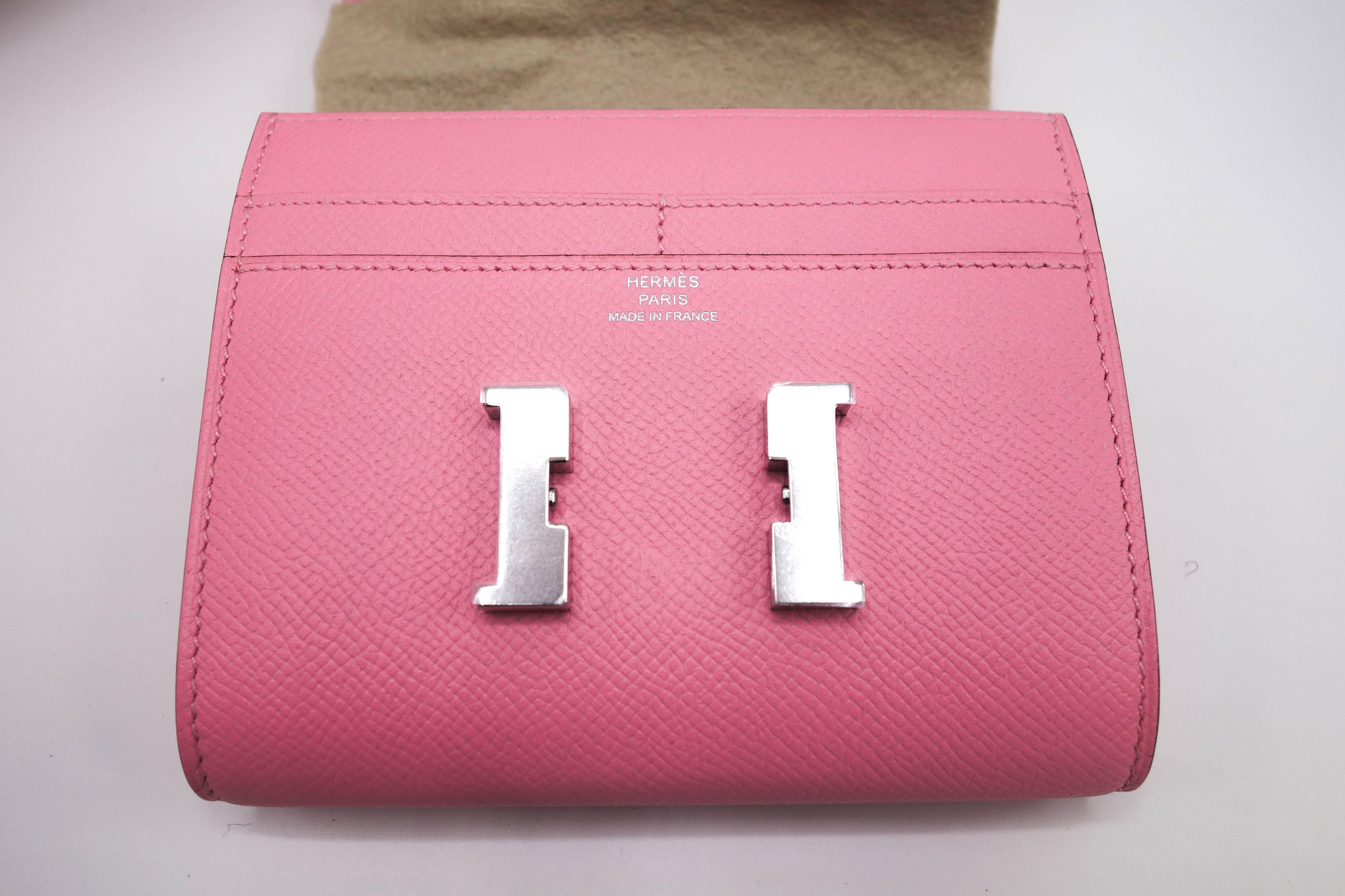 Hermes Constance Compact Wallet Rose Confetti Epsom Palladium For Sale 1