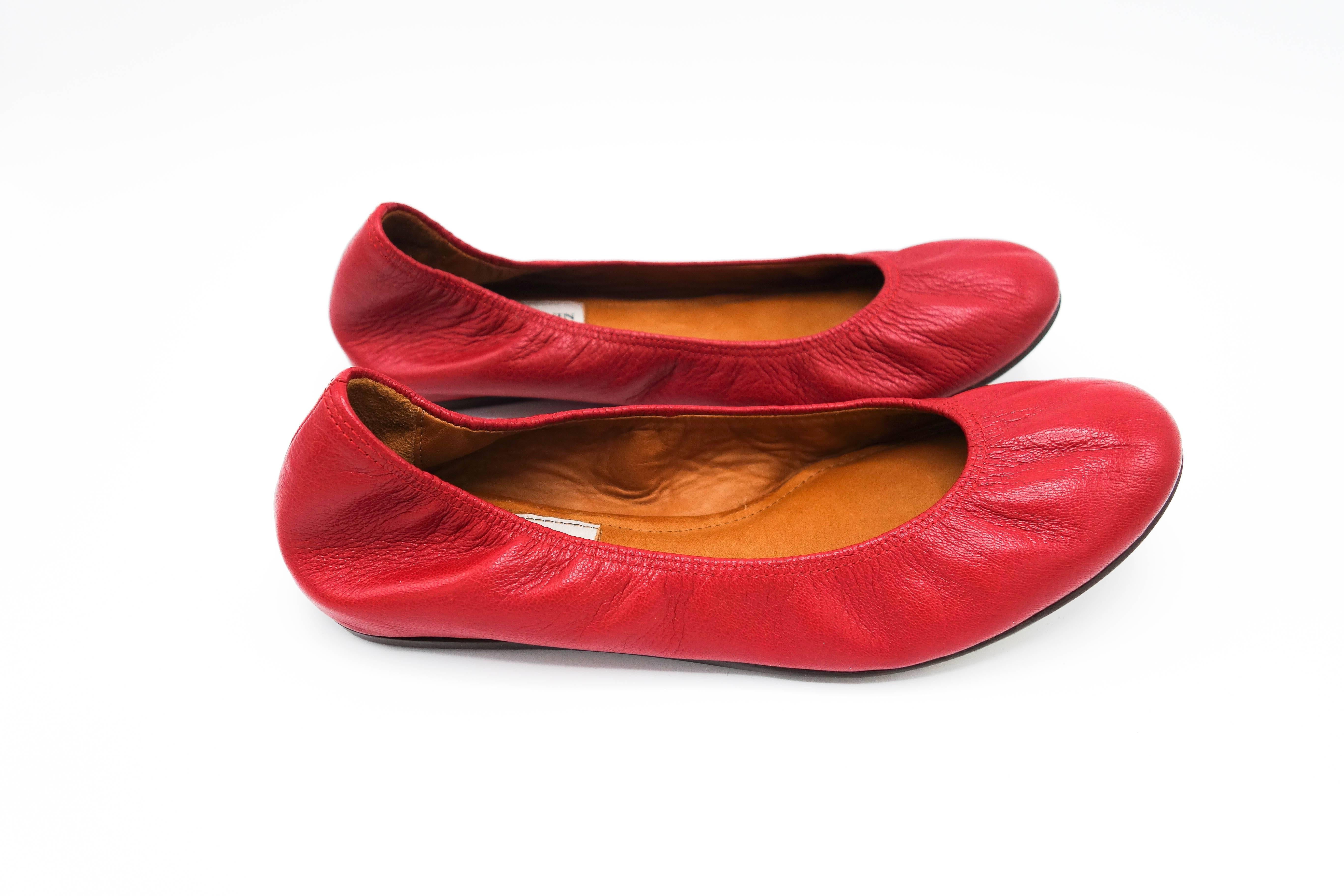 Lanvin Rouge Red Leather Ballet Flats 37.5 1