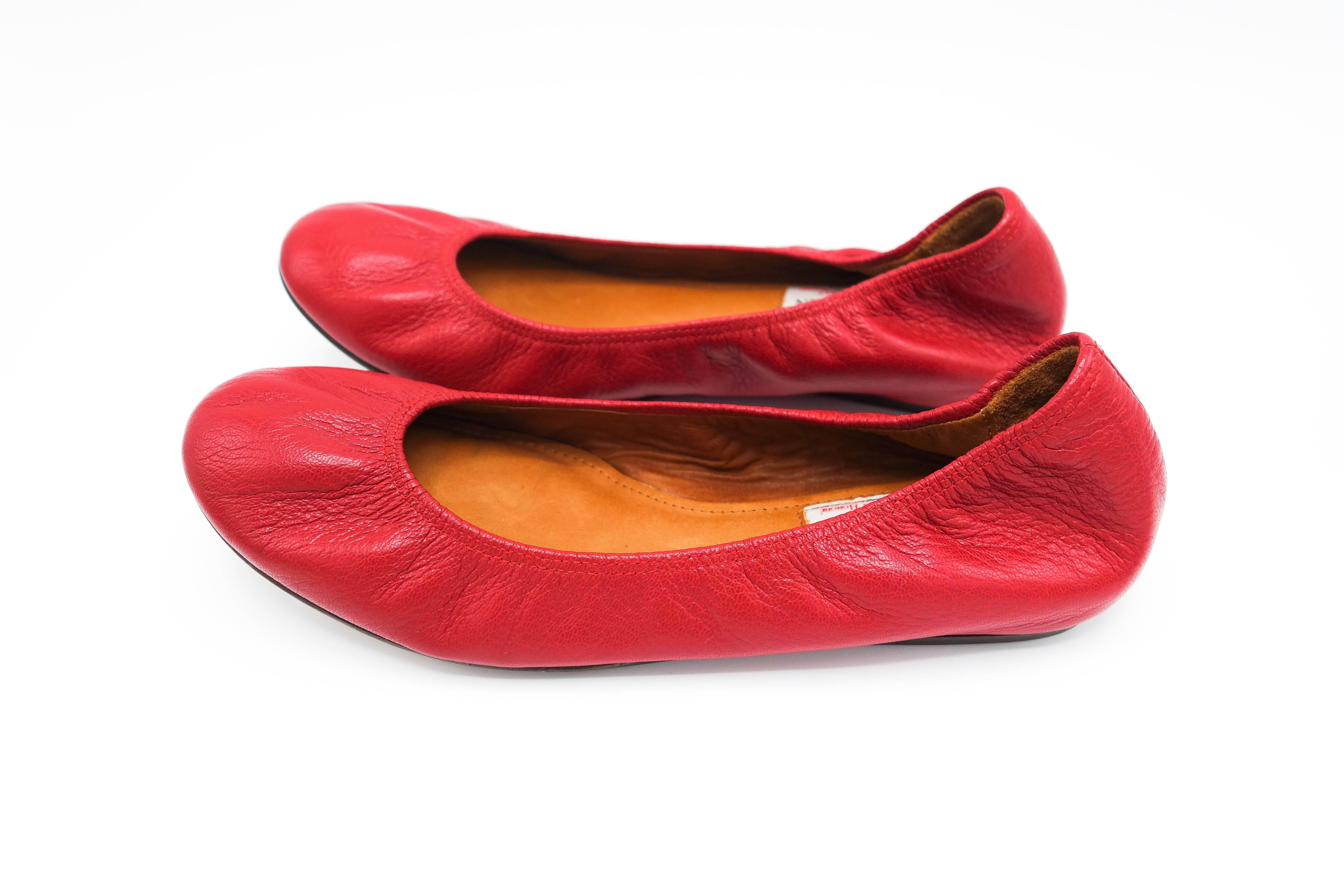 Lanvin Rouge Red Leather Ballet Flats 37.5 2