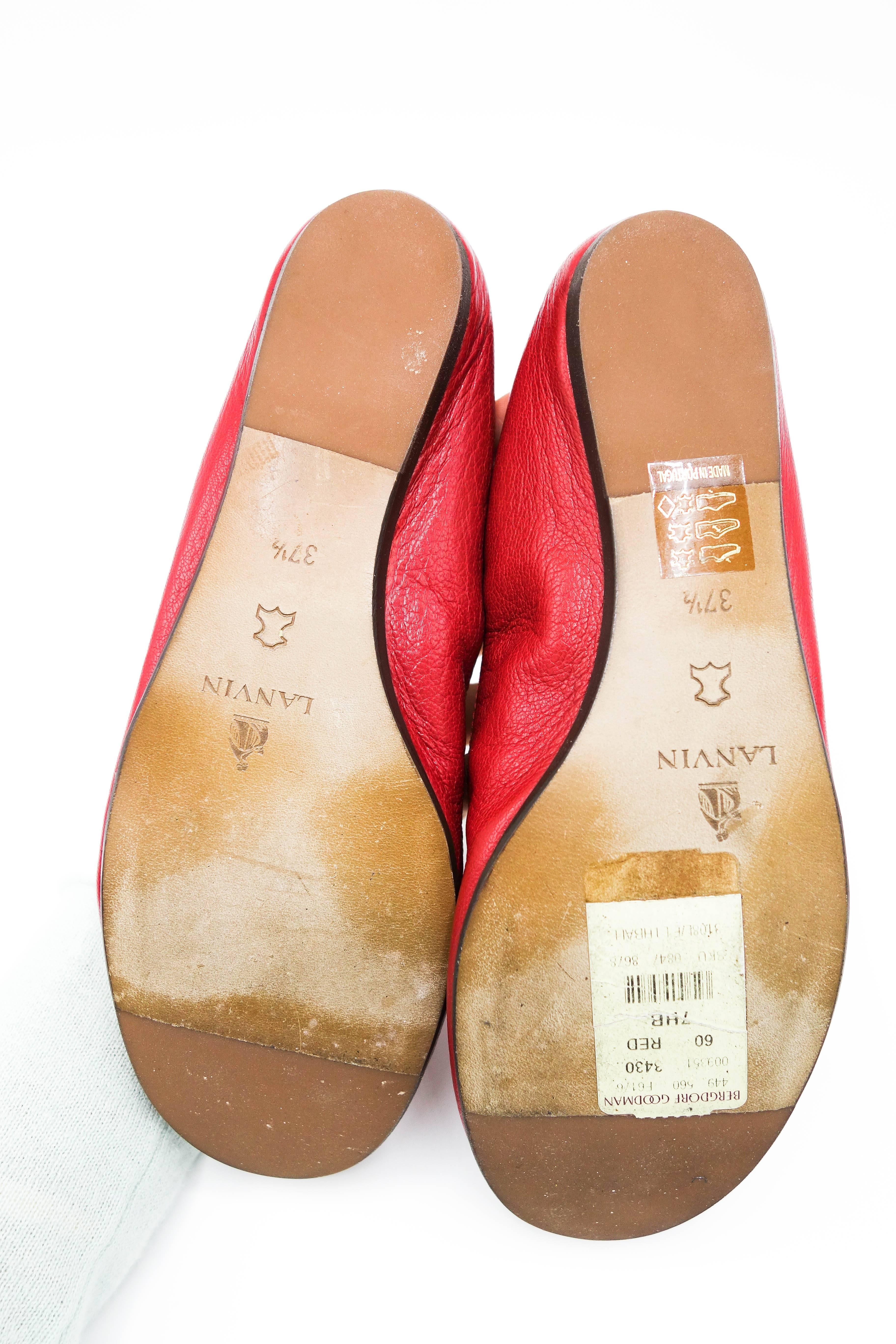 Lanvin Rouge Red Leather Ballet Flats 37.5 3