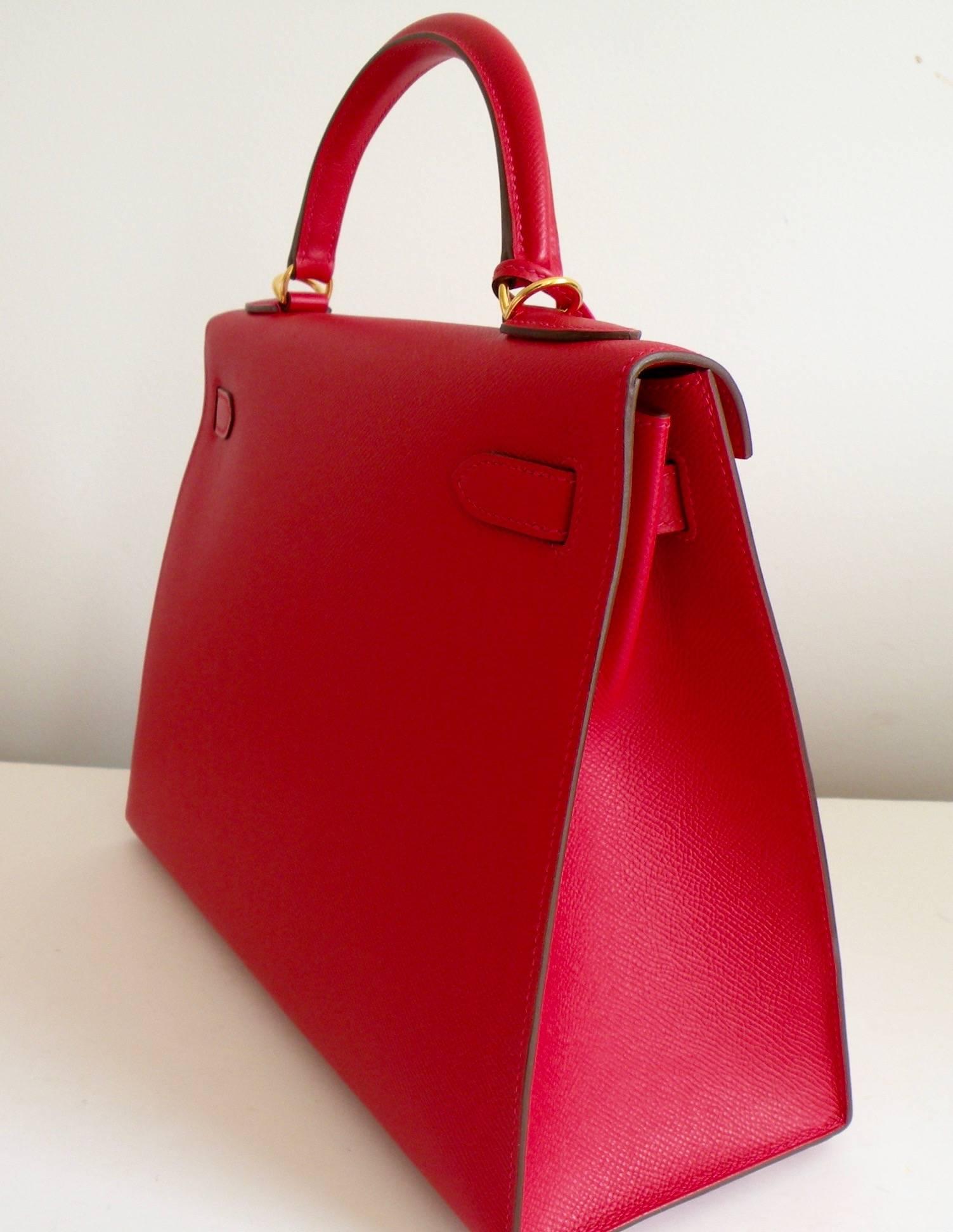 Hermes Kelly Bag 32cm Rouge Casaque Epsom Gold Hardware In New Condition For Sale In West Chester, PA