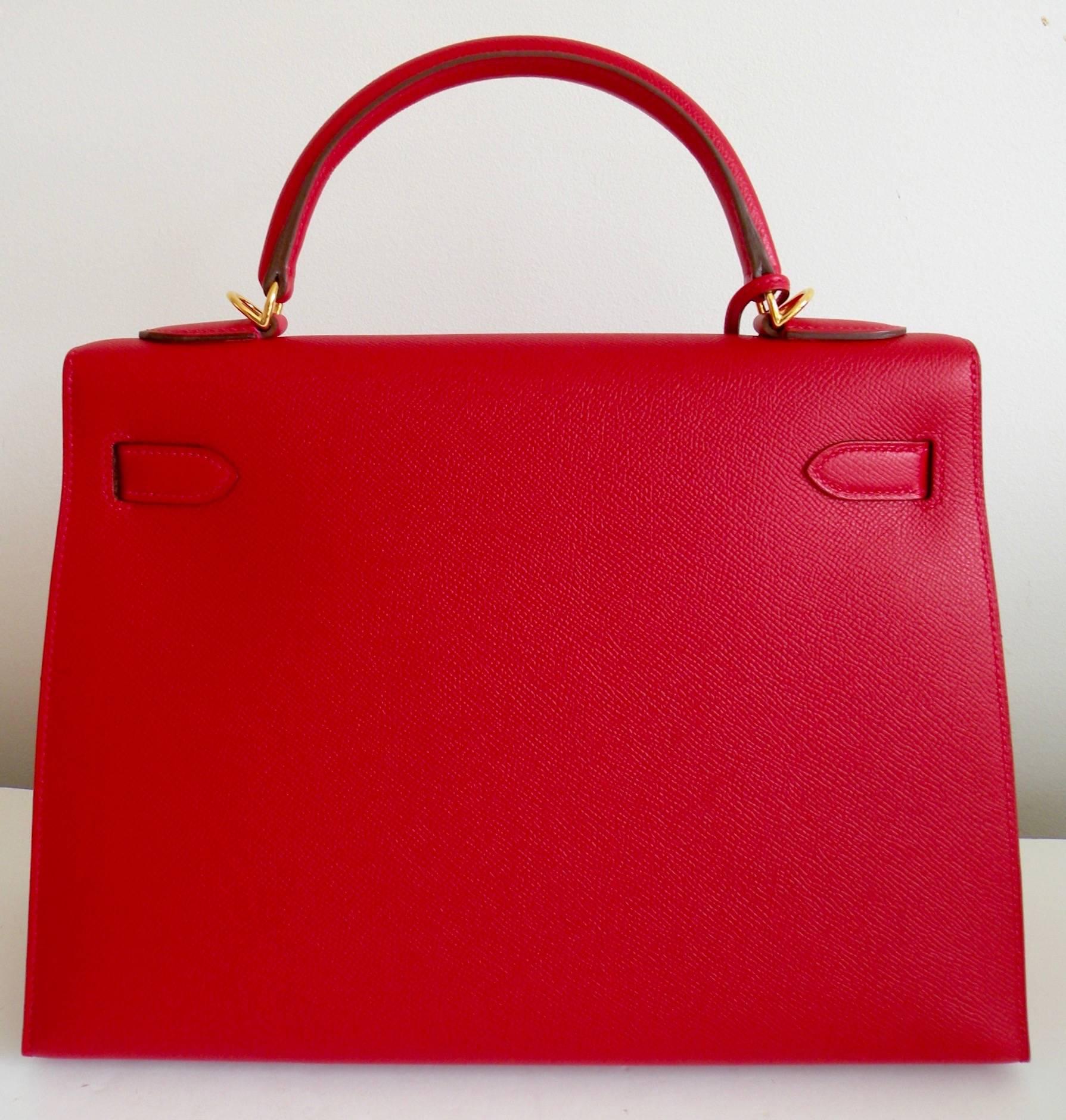 Hermes Kelly Bag 32cm Rouge Casaque Epsom Gold Hardware For Sale 1