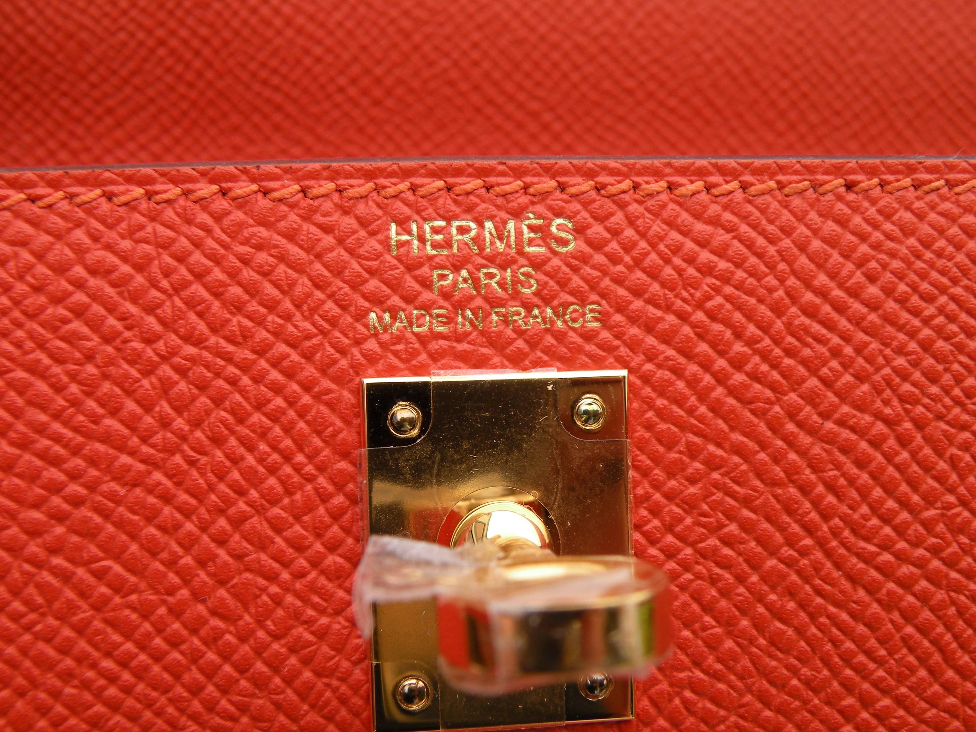 Hermes Kelly Bag 25CM  Orange Feu Sellier Gold Hardware For Sale 2