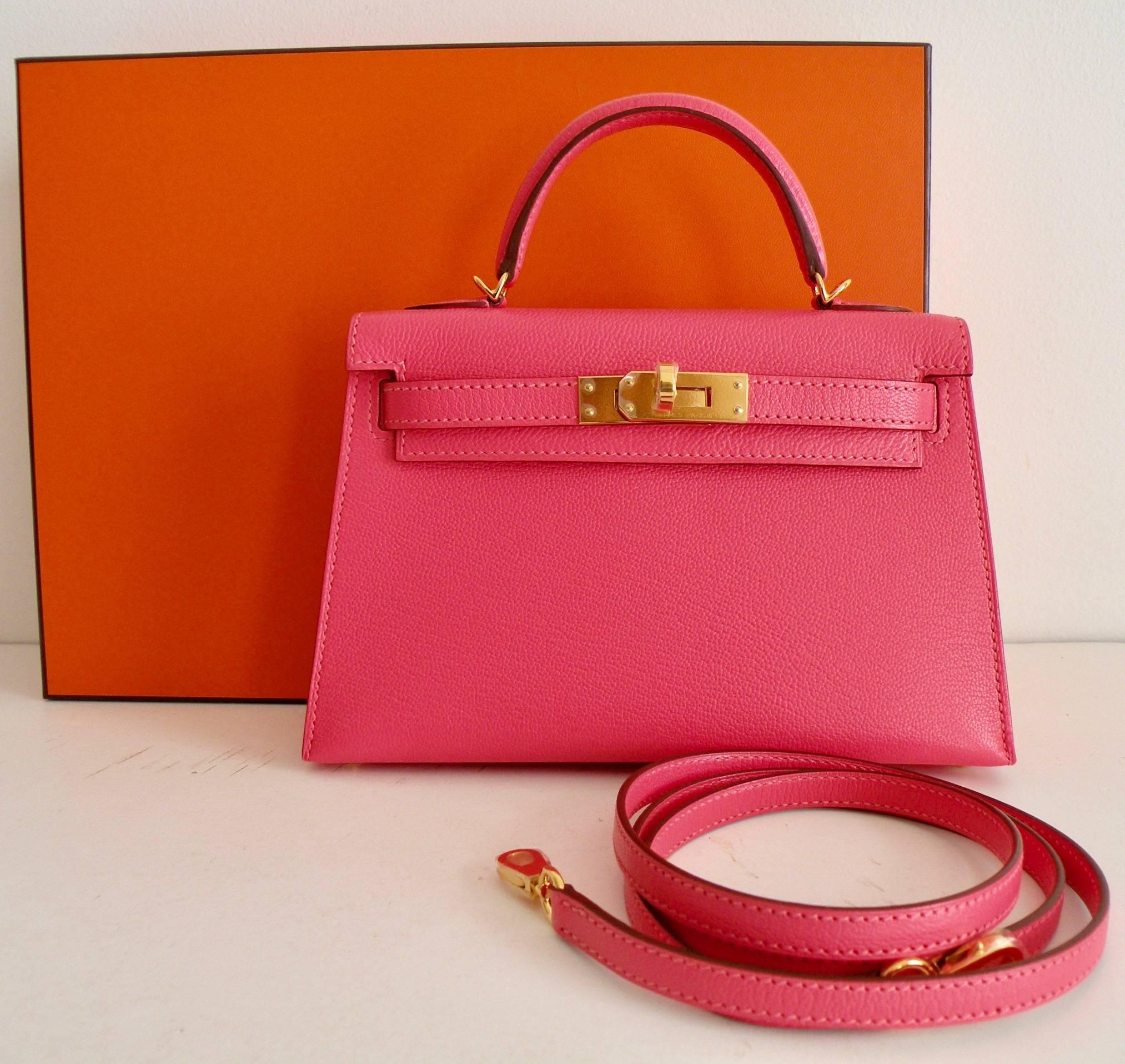 Red Hermes Kelly Mini 20cm Rose Lipstick Gold Hardware For Sale