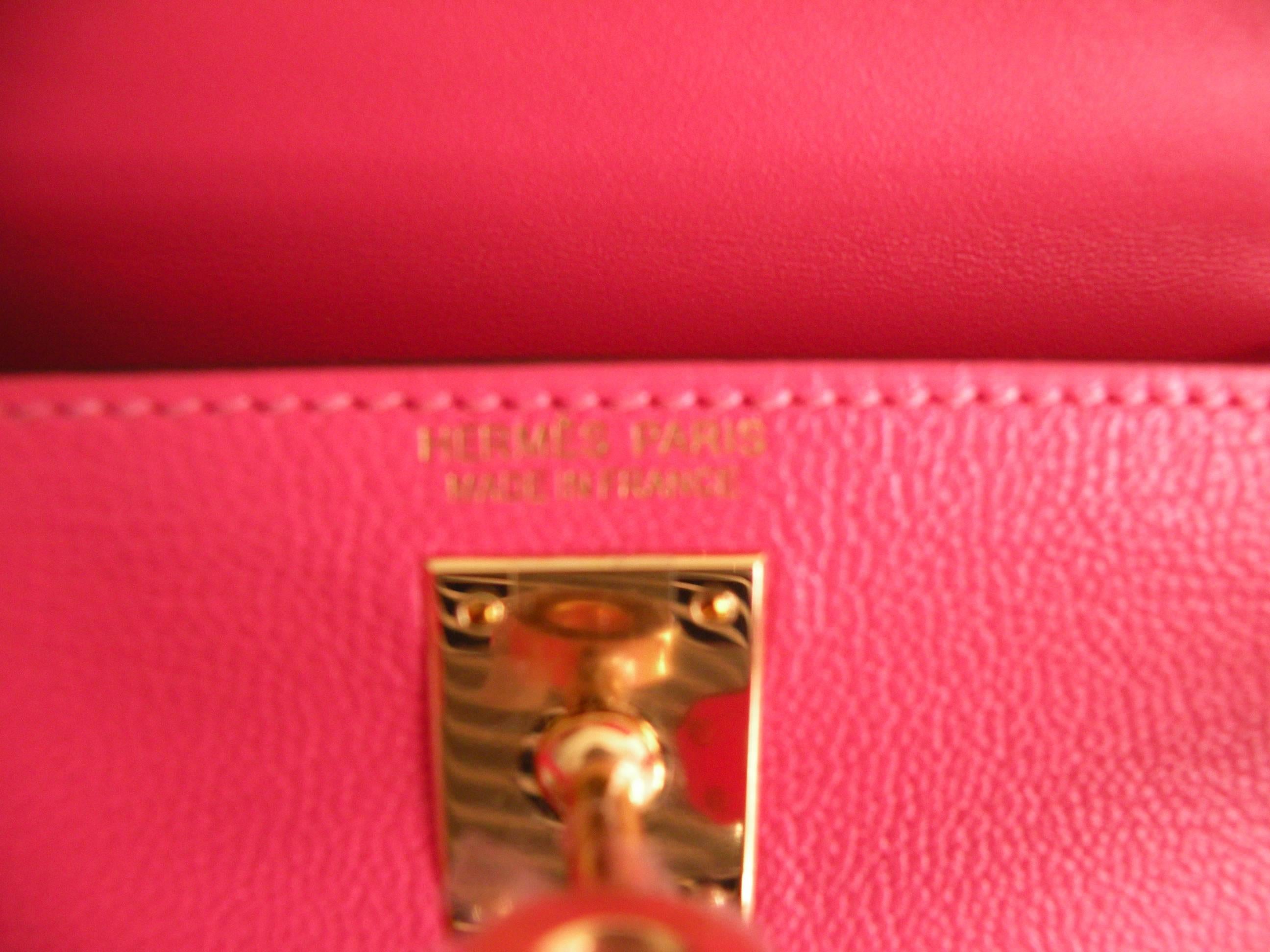 Hermes Kelly Mini 20cm Rose Lipstick Gold Hardware For Sale 5