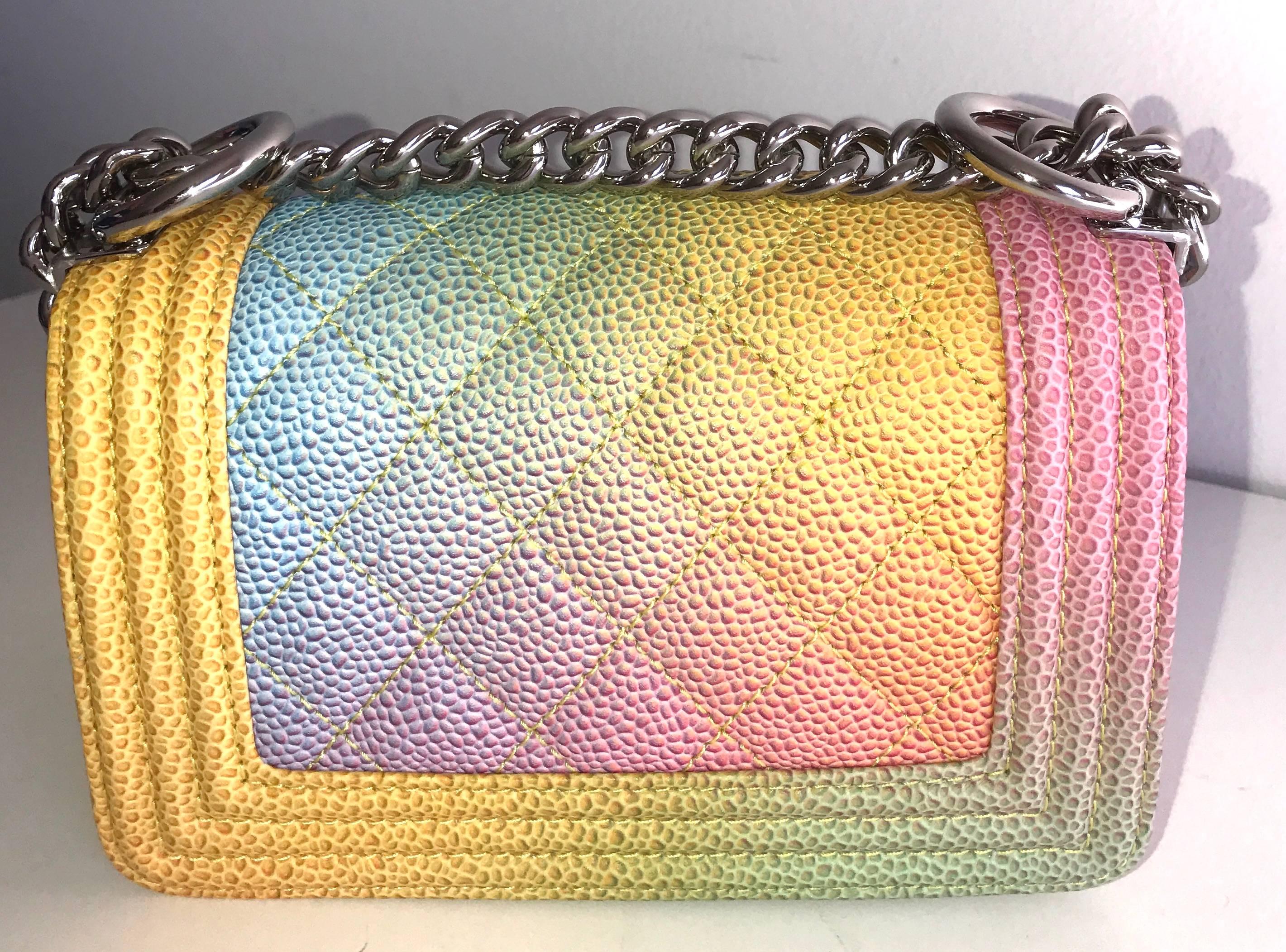 Brown CHANEL Boy Cruise CUBA 2017 Painted Caviar Flap Rainbow Mini Crossbody Bag