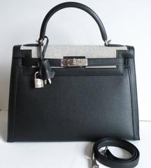 Hermes Kelly Sellier Bag 32CM Limited Edition Black Criss Etoile Toile w  Pocket
