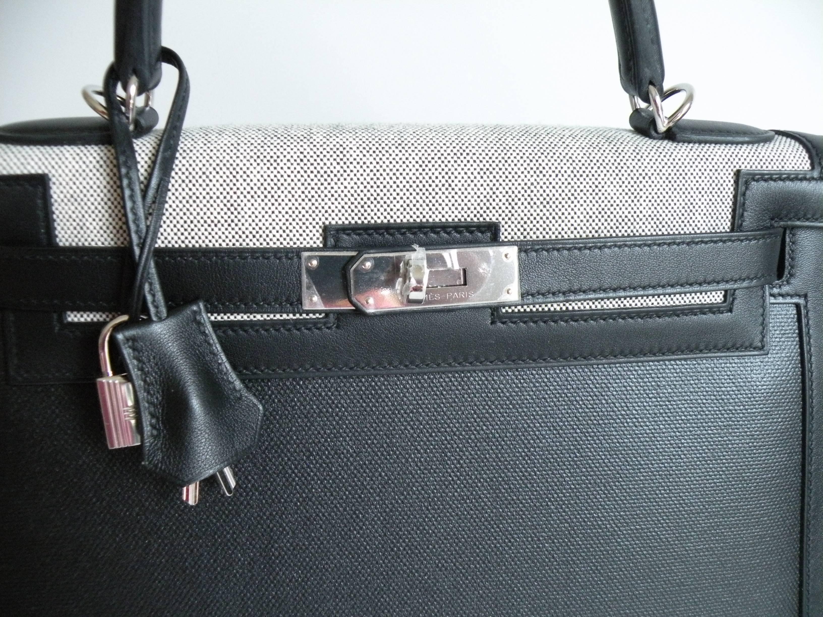 Hermes Kelly Sellier Bag 32CM Limited Edition Black Criss Etoile Toile w  Pocket 3