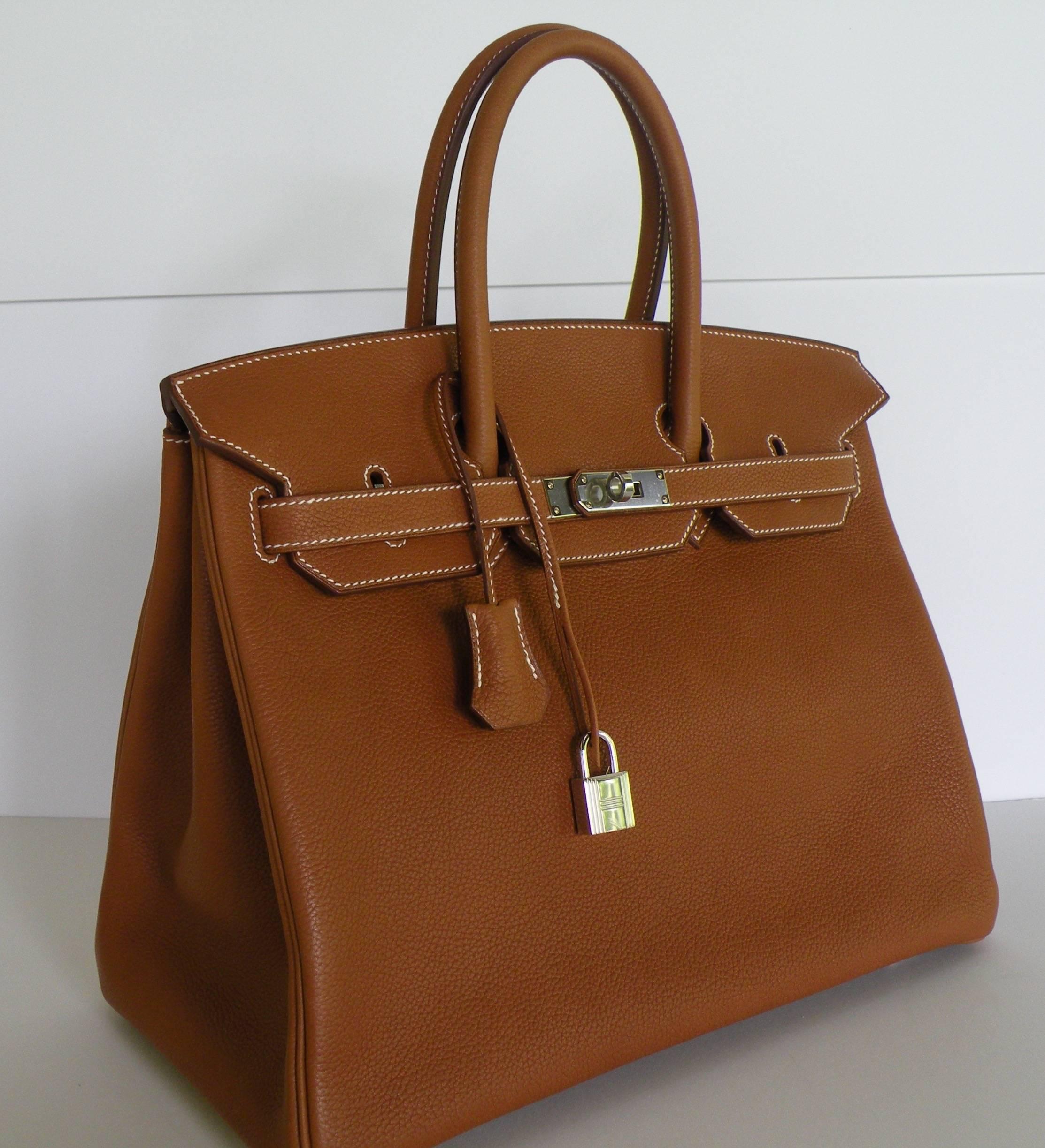 Brown HERMES BIRKIN 35 Bag Barenia Faubourg Palladium Hardware RARE For Sale