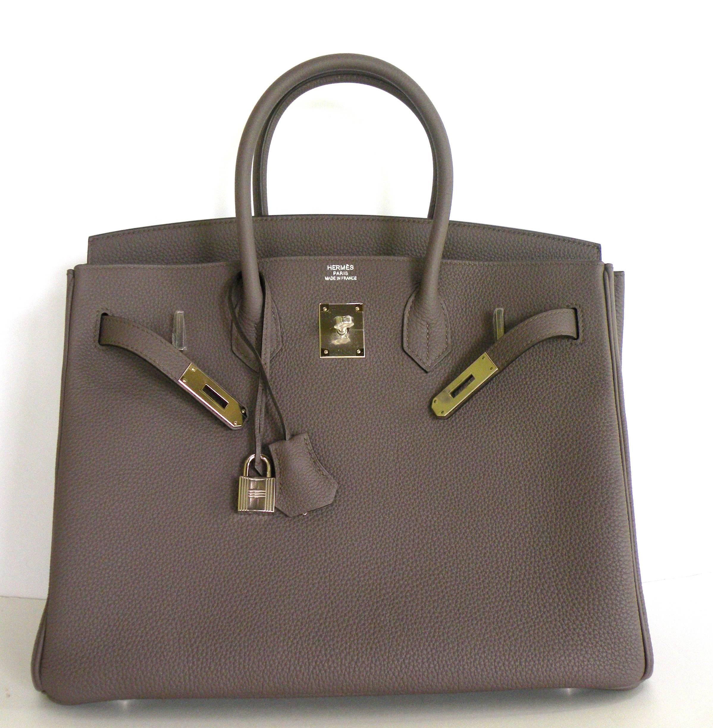 Hermes Birkin 35cm Bag Etain Grey Togo Palladium A 2017 In New Condition For Sale In West Chester, PA