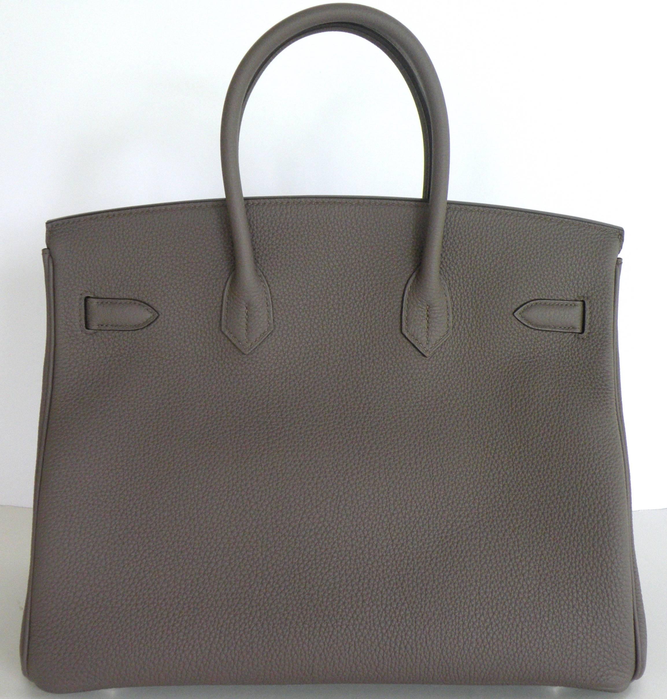 Women's or Men's Hermes Birkin 35cm Bag Etain Grey Togo Palladium A 2017 For Sale