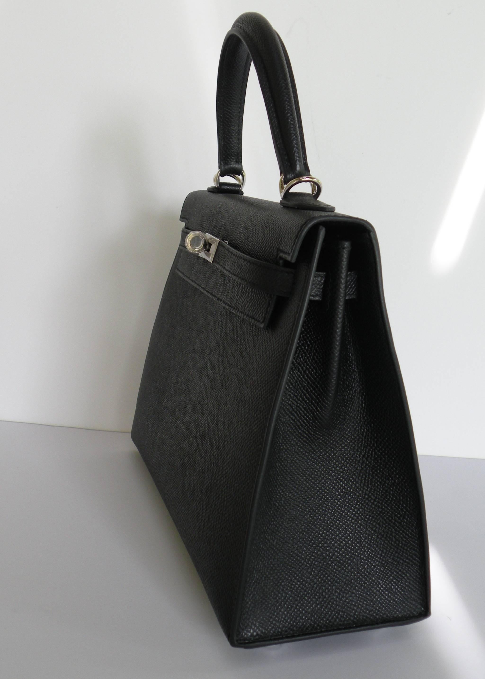 Hermes 25cm Black Kelly Epsom Sellier Palladium Bag For Sale 5