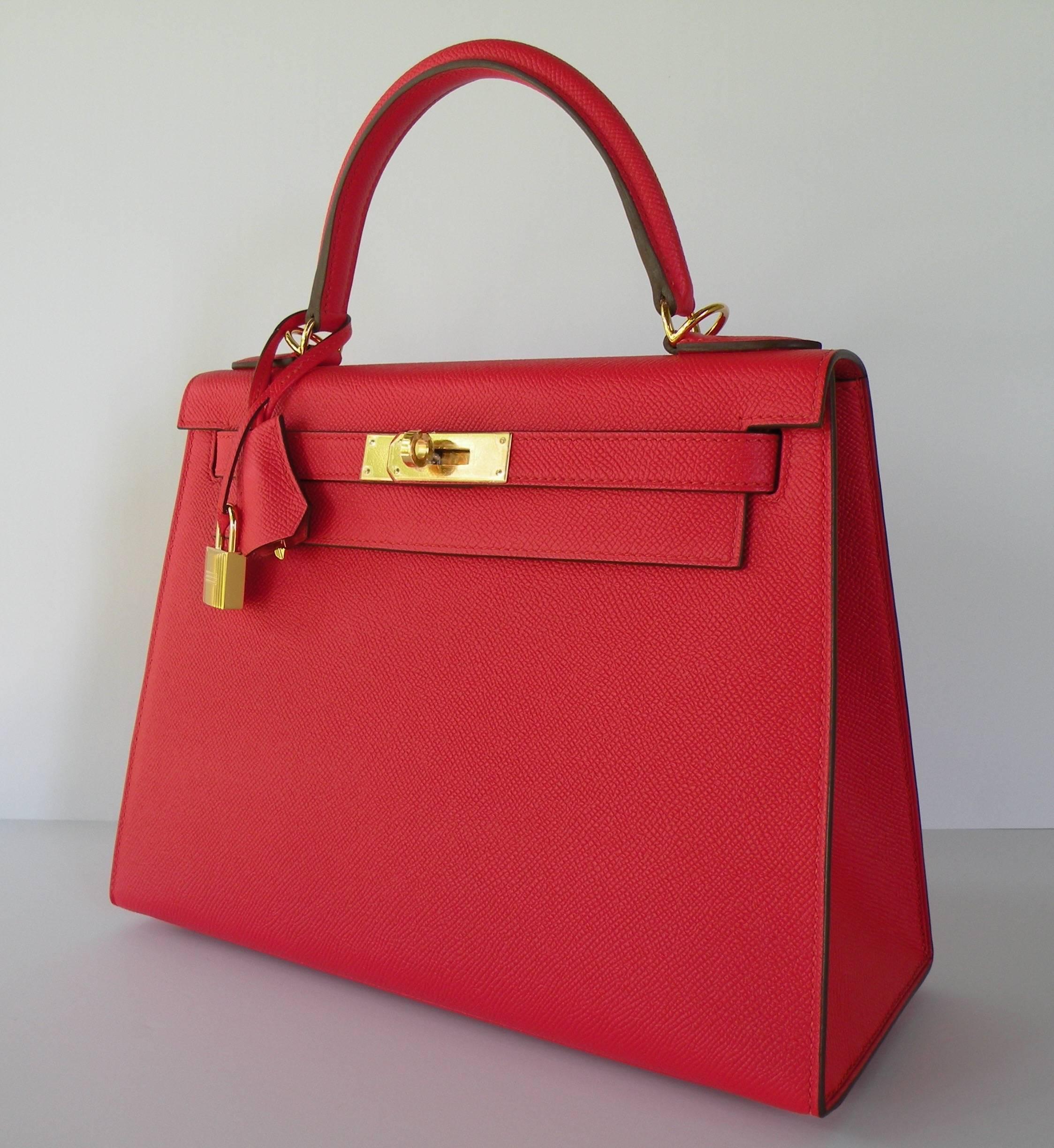 Hermes Kelly 28cm Rouge Tomate Epsom Sellier Kelly 28cm Gold Hardware For Sale 1