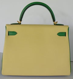 Hermes Kelly 32 Bag Tri Color HSS Bamboo Blue Electric Jaune Poussin Gold