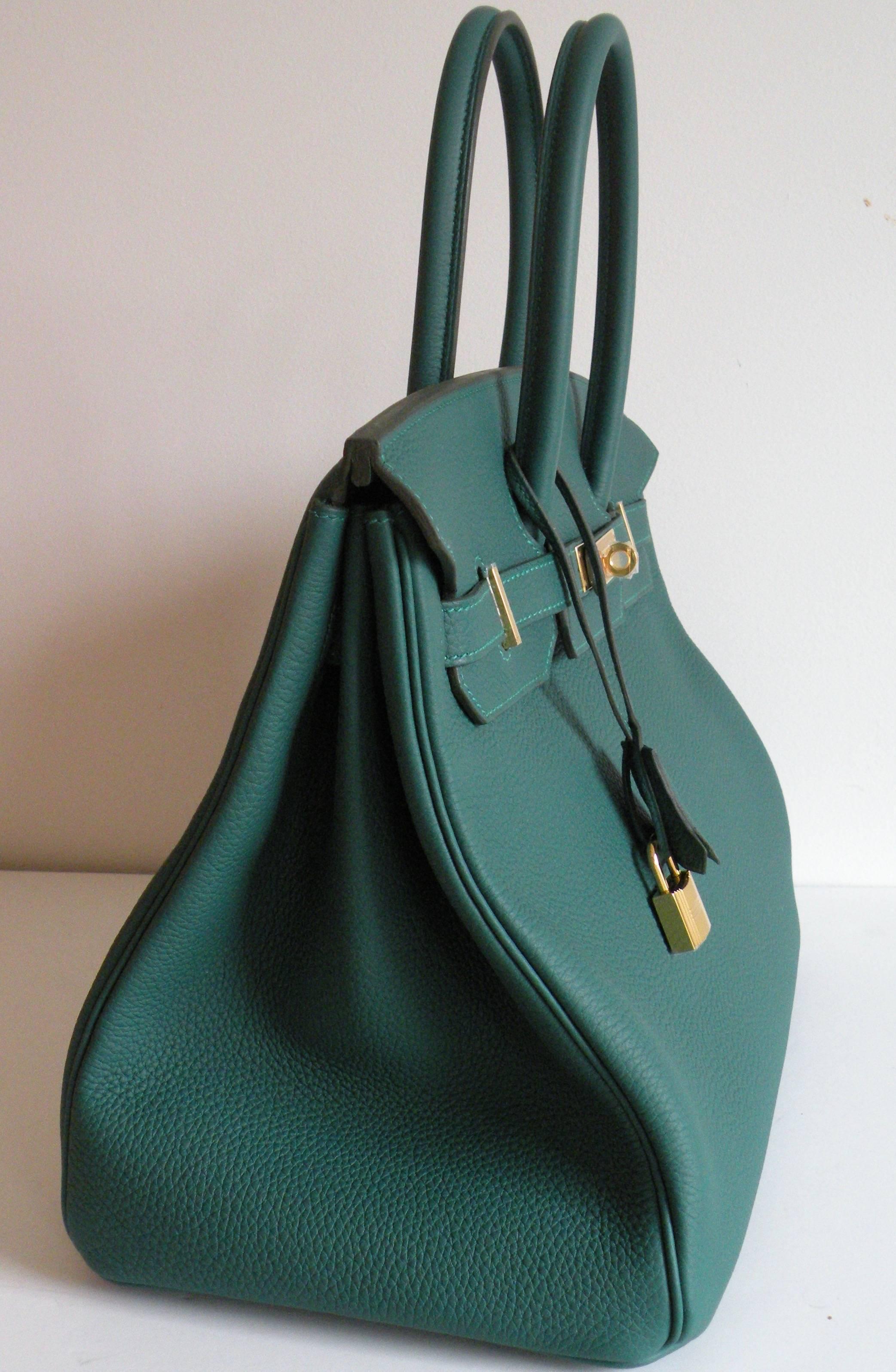 Hermes Birkin Bag 35 Malachite Emerald Green Togo Gold Hardware 2