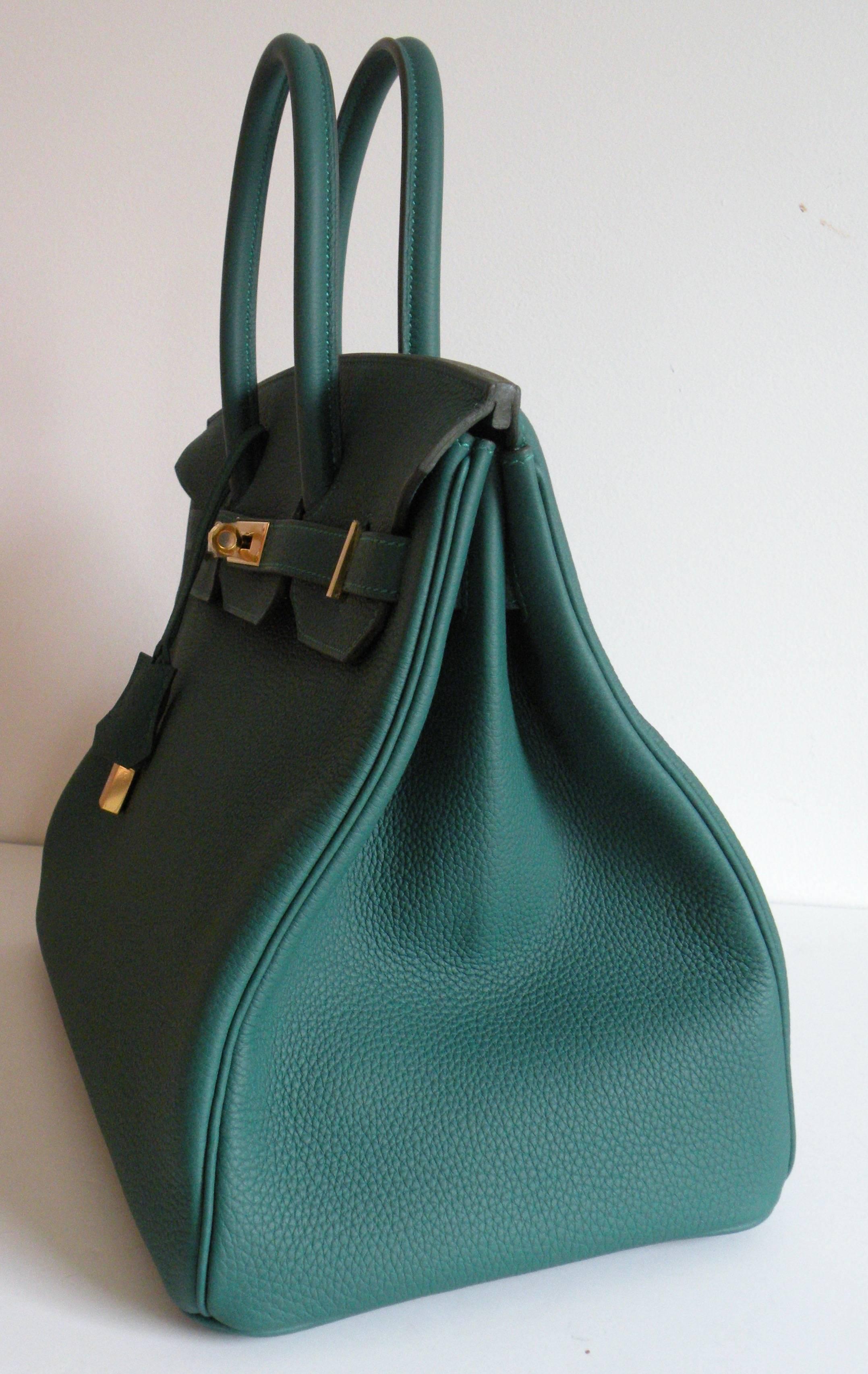Hermes Birkin Bag 35 Malachite Emerald Green Togo Gold Hardware 3