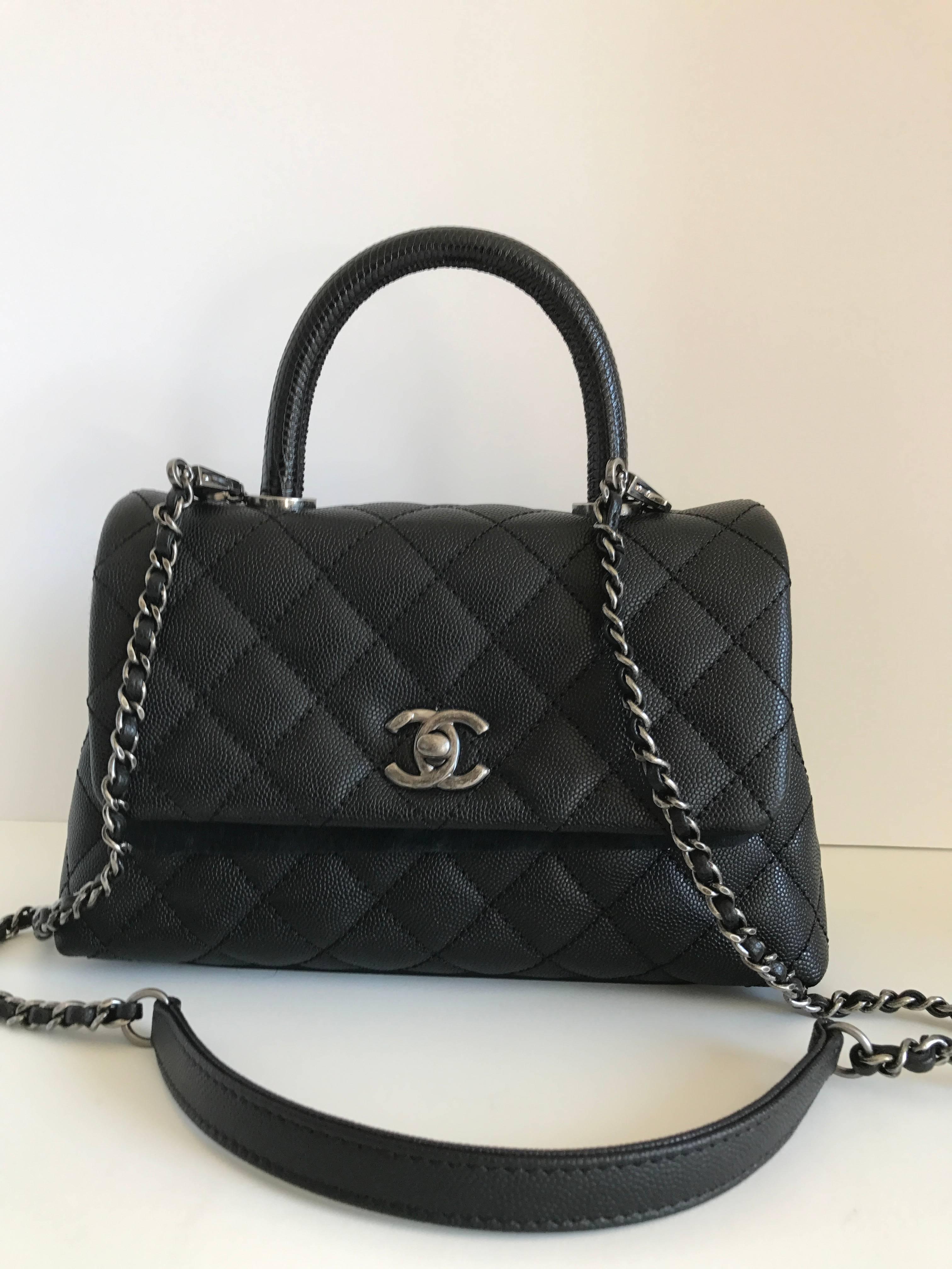 The Chanel Coco Handle Bag
Soldout in stores
Limited Edition Caviar with Lizard Handle
Caviar leather
Mini Size
Dimensions: 9