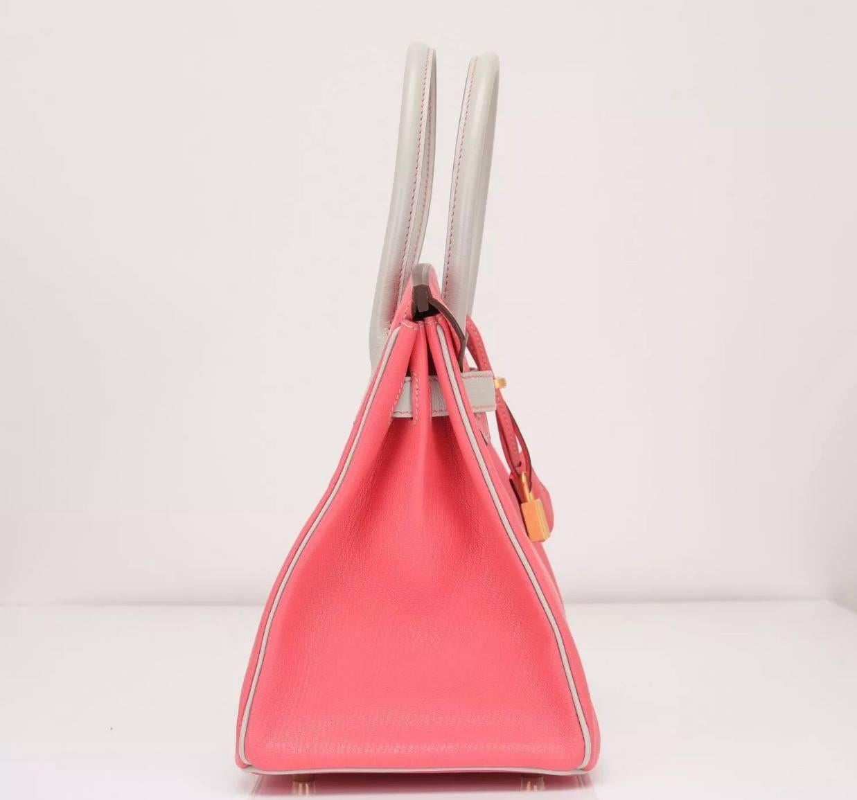 Hermes Birkin 30 Rose Lipstick Gris Perle Special VIP Bag In New Condition For Sale In West Chester, PA