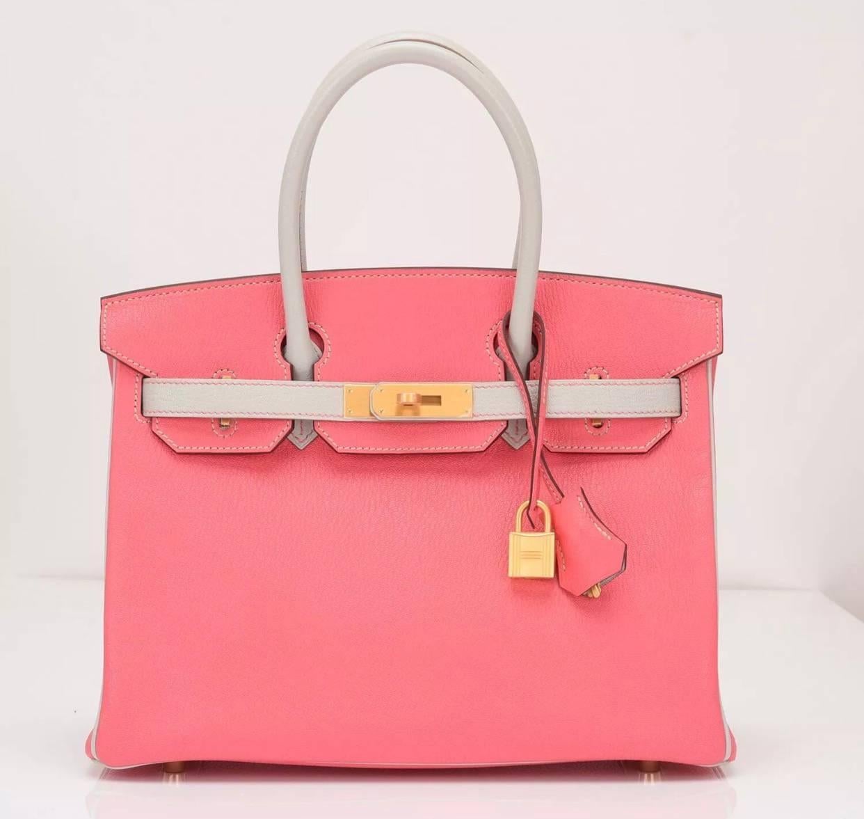 Women's or Men's Hermes Birkin 30 Rose Lipstick Gris Perle Special VIP Bag For Sale