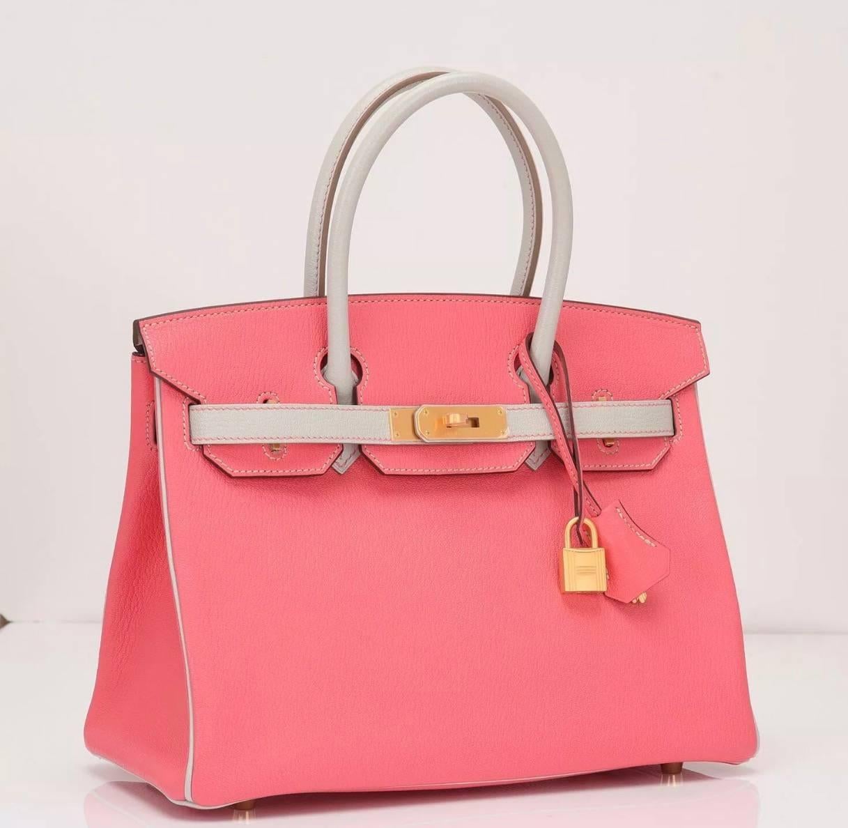 Pink Hermes Birkin 30 Rose Lipstick Gris Perle Special VIP Bag For Sale
