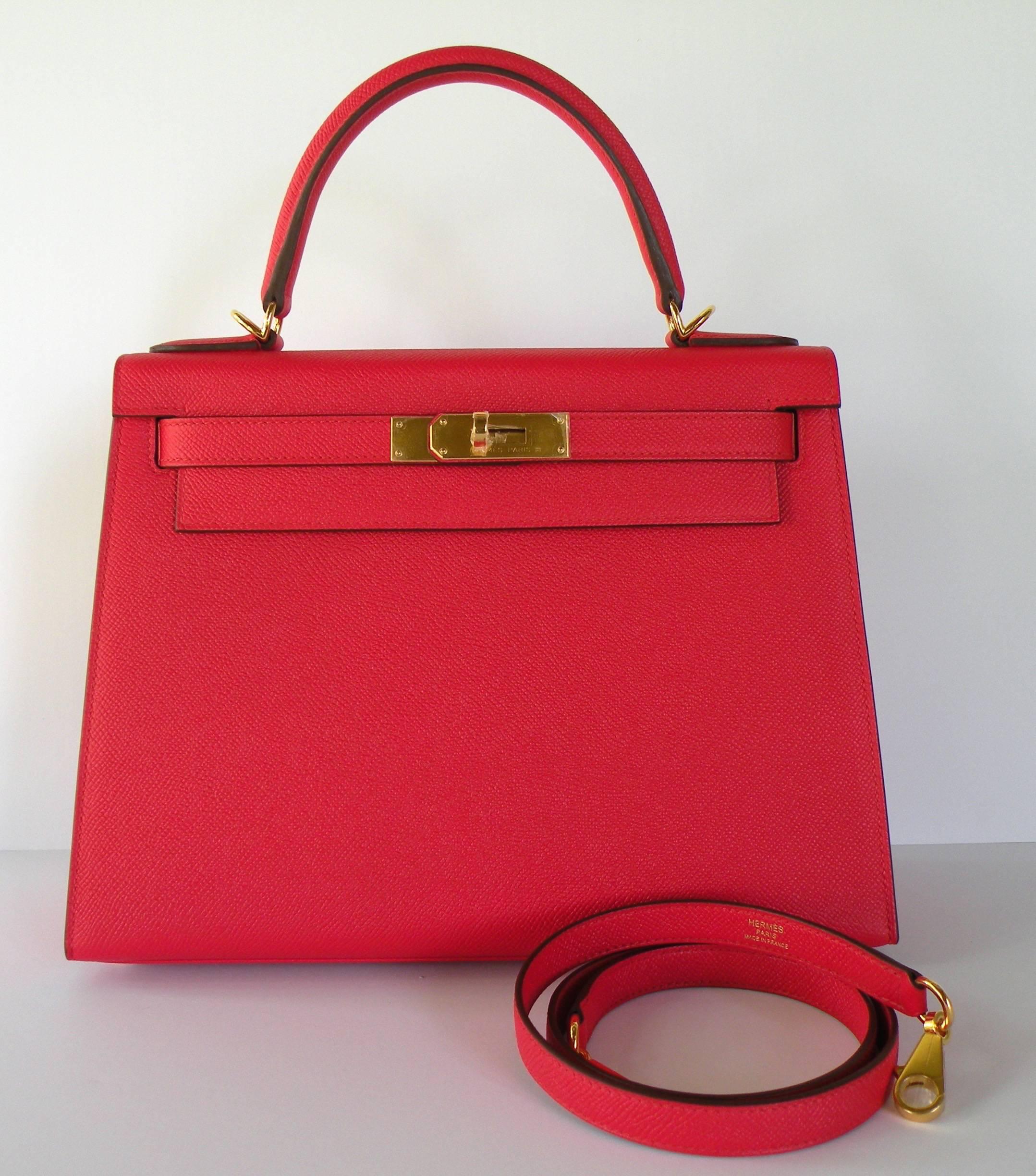 Hermes Kelly 28cm Rouge Tomate Epsom Sellier Kelly 28cm Gold Hardware In New Condition For Sale In West Chester, PA