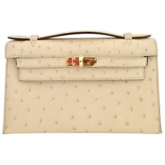 Hermes Kelly Pochette Parchemin Ostrich Gold Hardware